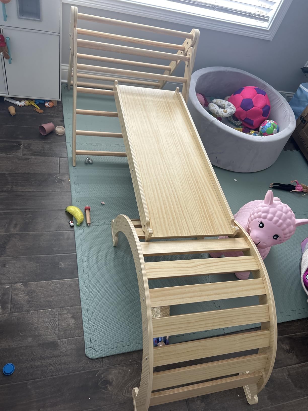 Avenlur 5-in-1 Pikler Triangle Set - Hazel Montessori Indoor Jungle Gym - Climbing Triangle, Waldorf Rocker, Toddler Indoor Climbing Toys, & Slide - Wooden Indoor Playground Playset, Ages 2-7 customer photo 2
