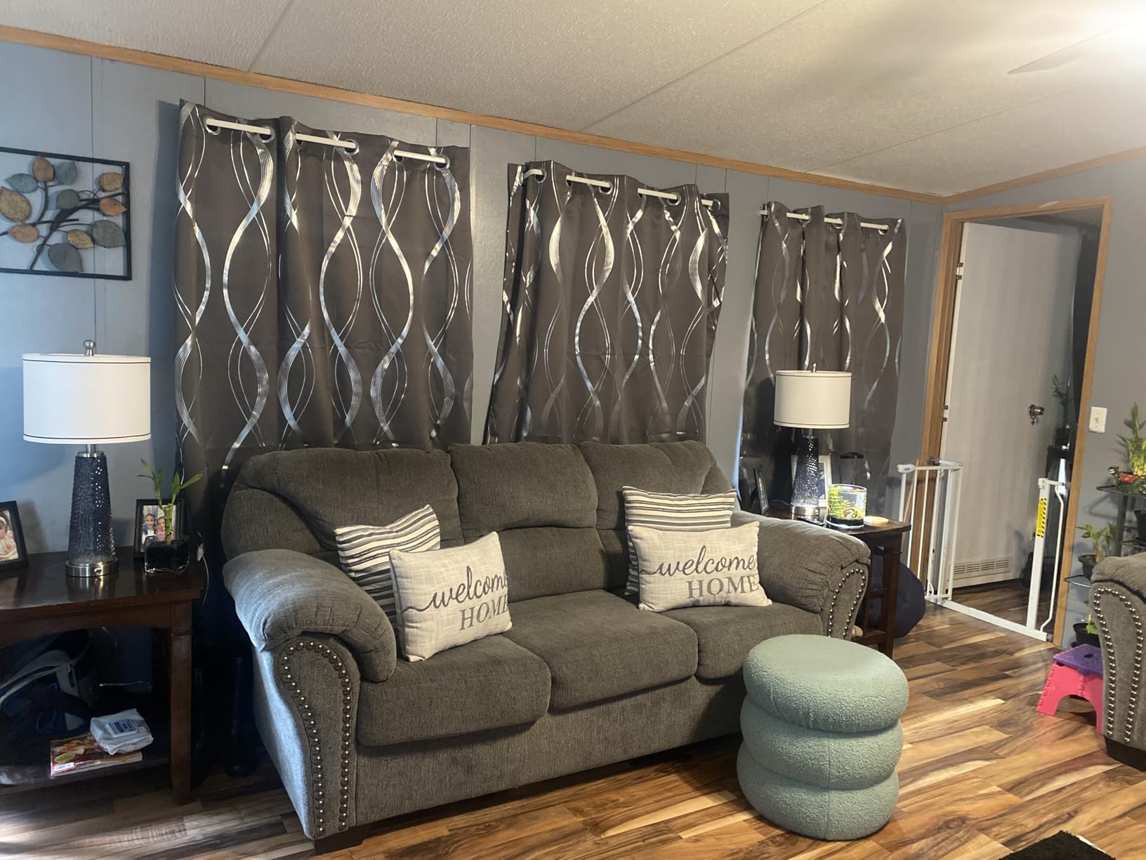 NICETOWN Grey Blackout Striped Pattern Curtains for Living Room, 52 x 84 | 2 Panels Set, Noise Reducing, Thermal Insulated, Wave Line, Foil Print, For Bedroom, For Patio Sliding Glass Door customer photo 2