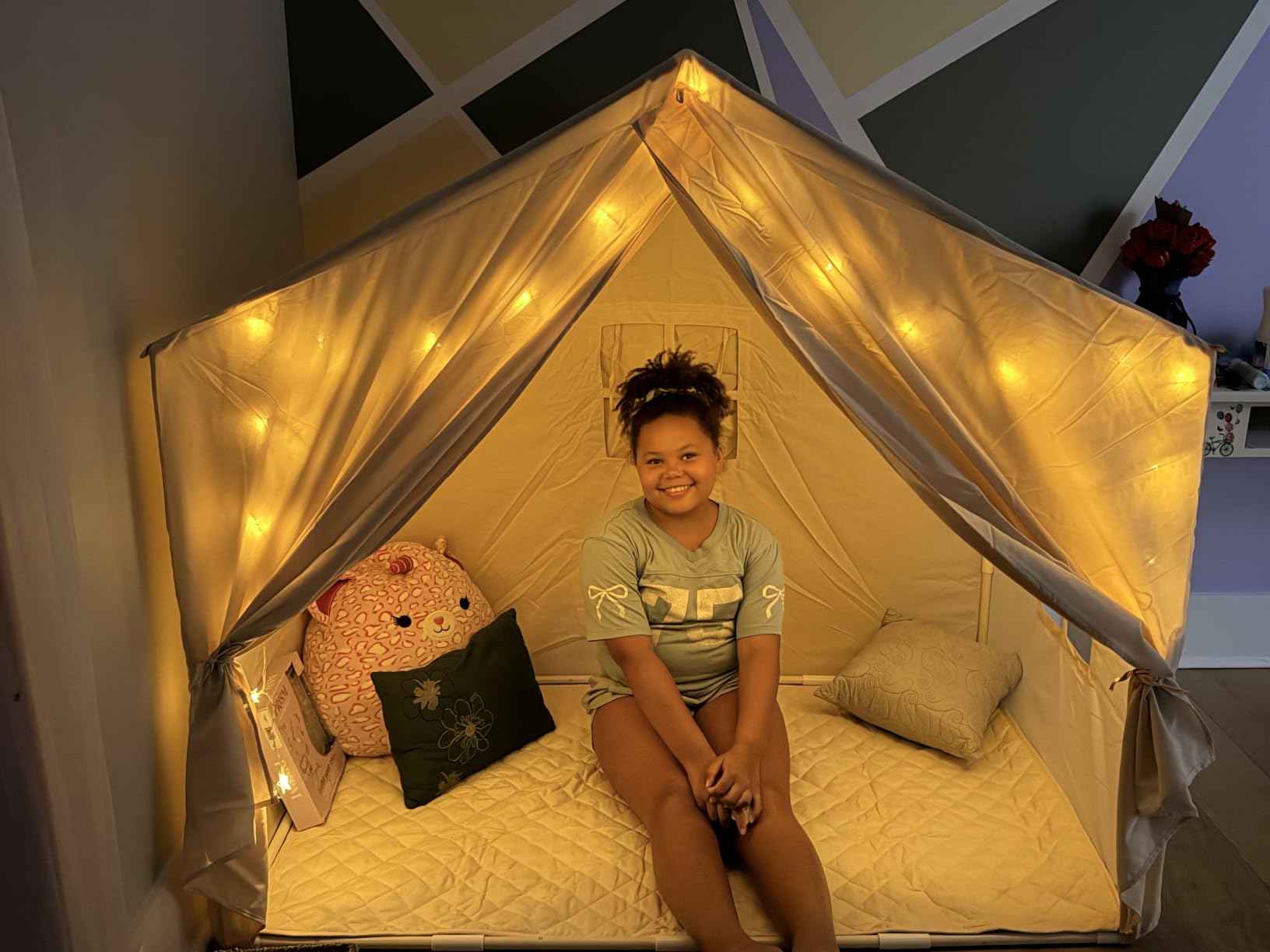 Kids Tent Indoor Playhouse, Kids Play Tent Kid Playhouse Toys Toddler Tent | Razee Large Play House with Pennant Banners, Kid Toys for Boy Girl Birthday House Gift - Neutral Colors, 49.5*35.5*49.5