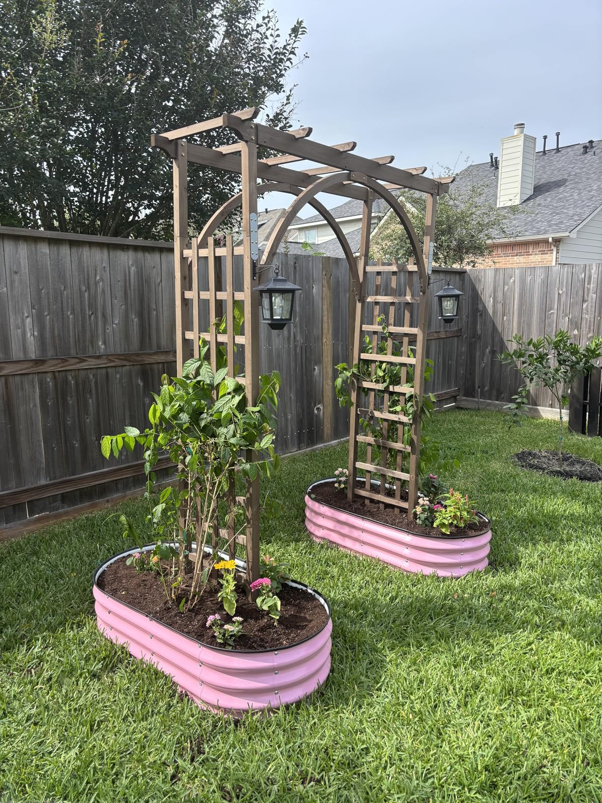 VINGLI 85in Wooden Arbor Garden Arch, Wedding Arch for Ceremony, Wood Trellis for Plant Climbing, Christmas Decor Pergola for Garden Backyard, Lawn customer photo 2