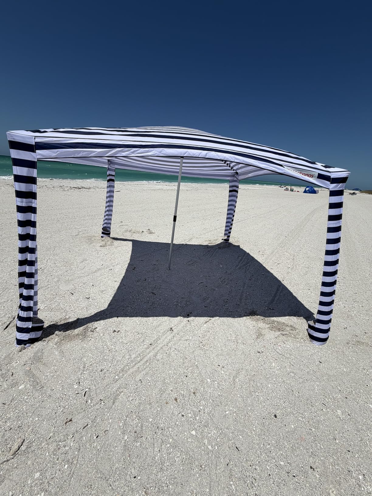 CoolCabana Beach Shade Tent - Easy Setup, UPF 50+ Protection, Large & Medium Sizes, Compact & Wind Resistant - Beach Cabana for The Whole Family - Navy Stripes, Large customer photo 1