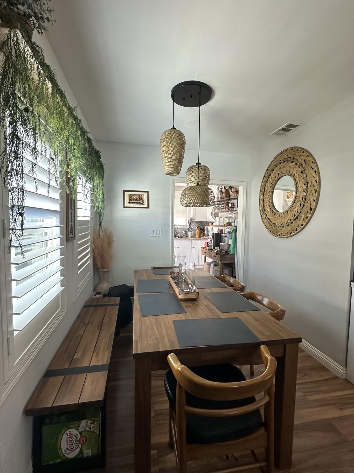 Rattan Pendant Light Bamboo Hanging Light 3-Lights Boho Pendant Light Fixture Woven Basket Wicker Shade Rattan Chandelier for Living Room Dining Room Kitchen customer photo 1