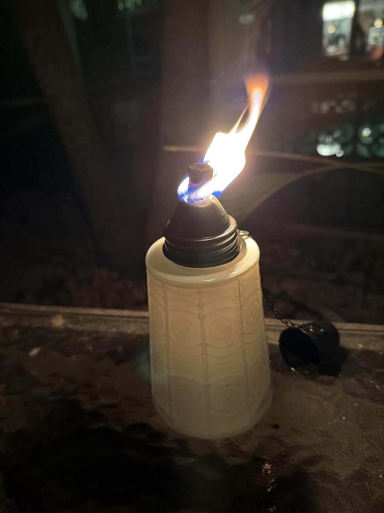 Citronella Torches for Outdoor Patio Table Top Decor, Blue | Outside Glass Oil Lanterns, 16oz Refillable Burner Lamp, 6-Hour Garden Deck Party Lighting, Wicks & Snuffers, Set of 3 customer photo 1