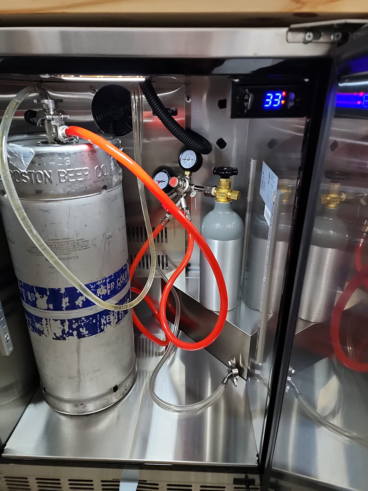 ICEJUNGLE Full Size Kegerator Outdoor Dual Tap Draft Beer Dispenser Beverage Beer Cooler Temperature Control Drip Tray Rail Fits 3x5 Gallon 2x1/6 Kegs Half Barrel Keg customer photo 1