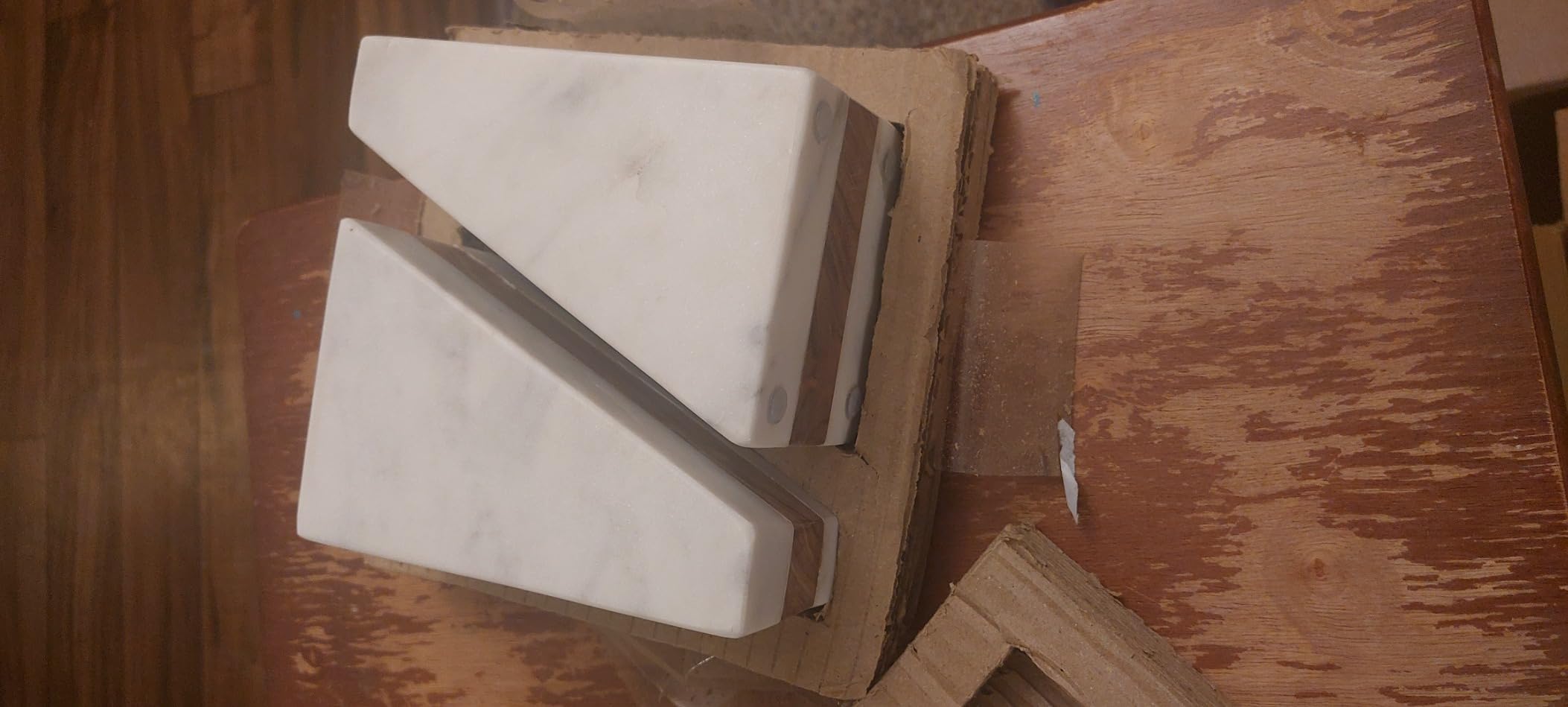 Main + Mesa Marble Geometric Bookends with Wood Inlay, White customer photo 1