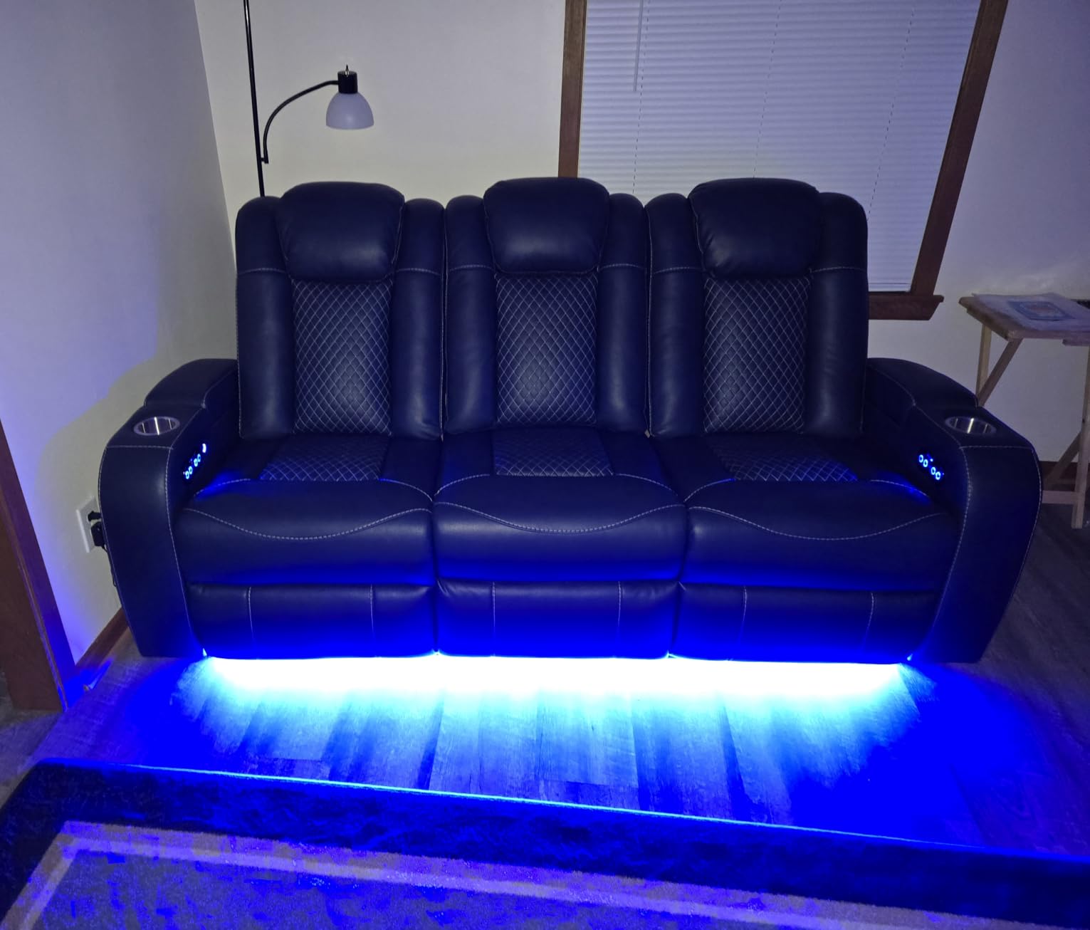 Signature Design by Ashley Faux Leather Power Reclining Sofa, Slate | 15-minute assembly, Zero gravity reclining couch, Drop-down table, Wireless charging, Power headrest, Next-Gen series customer photo 1