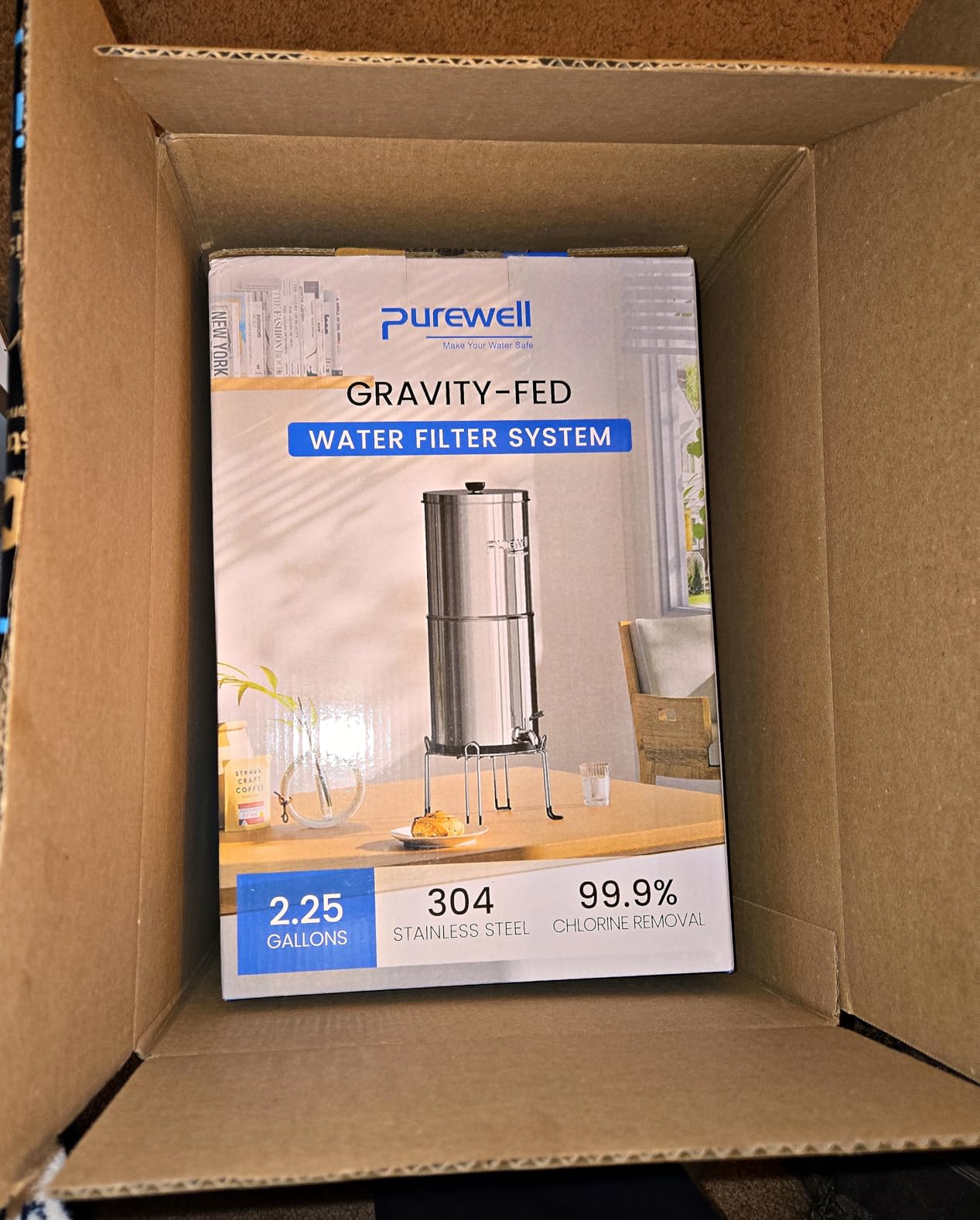 Purewell 3-Stage 0.01μm Ultra-Filtration Gravity Water Filter System, NSF/ANSI 42&372 Certification, 304 Stainless Steel Countertop System with 2 Filters and Stand, Reduce 99% Chlorine, 2.25G, PW-OB customer photo 1
