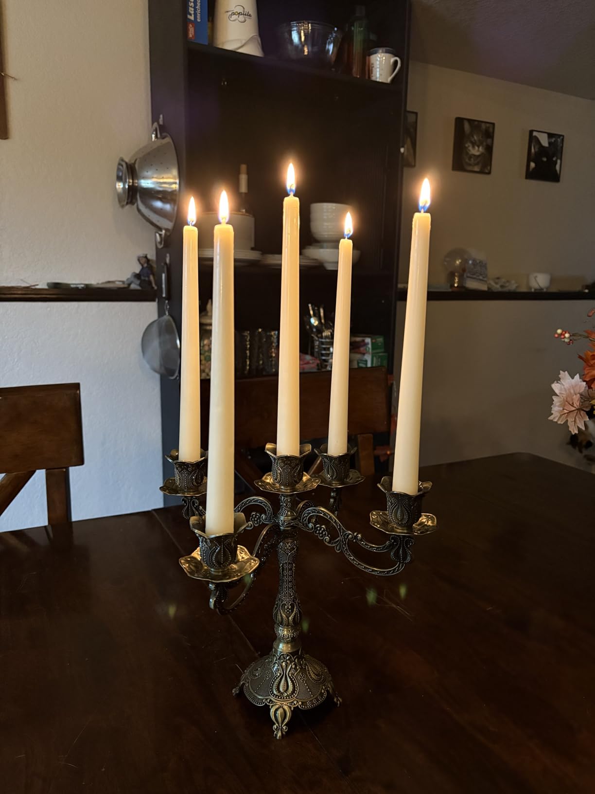 5-Candle Metal Candelabra 10.3 Inch Tall Candlestick Candle Holders for Home Decor Wedding Christmas Church Halloween Party, Gold Tulip customer photo 1