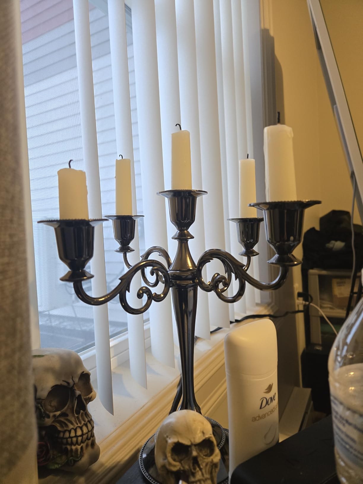 5-Candle Metal Candelabra 10.3 Inch Tall Candlestick Candle Holders for Home Decor Wedding Christmas Church Halloween Party, Gold Tulip customer photo 2