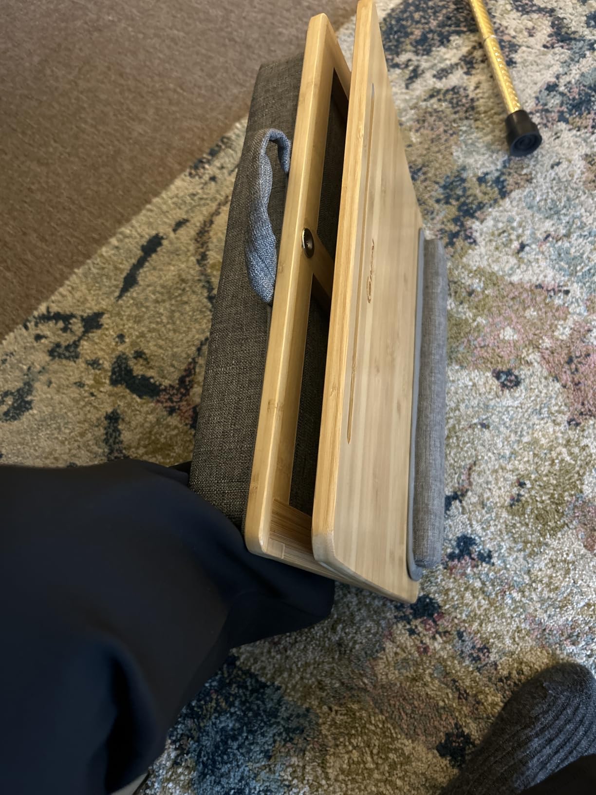 Lap Desk COIWAI Laptop Table Bamboo Writing Eating Bed Tray Adjustable Angle Height Foldable Desk Tray with Tablet Slot Drawer Breakfast Coffee Tea Table for Sofa Couch Floor Large Size customer photo 1
