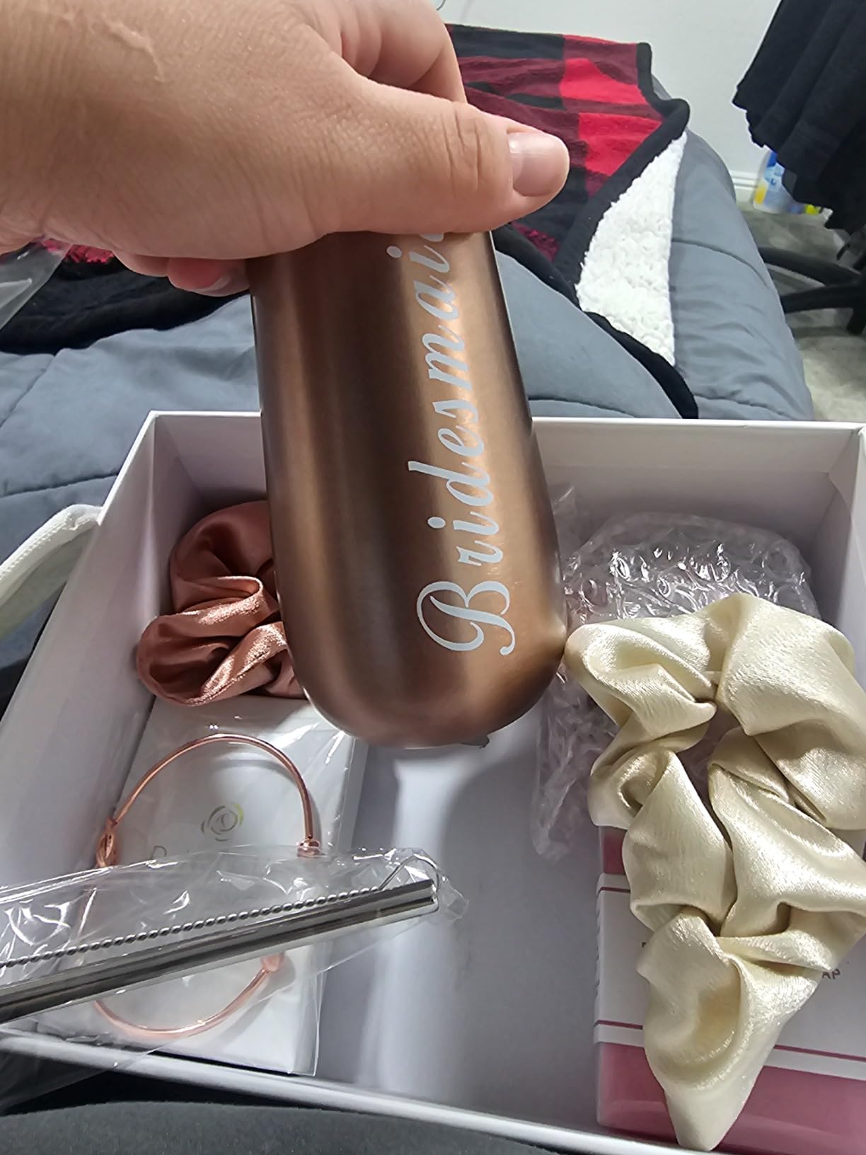 DHQH Bridesmaid Proposal Gifts Box Sets From Bride,Will You Be My Bridesmaid,6 oz Bride Tribe Stainless Steel champagne glasses Bachelorette Party SPA Gifts Bridal Showers customer photo 2
