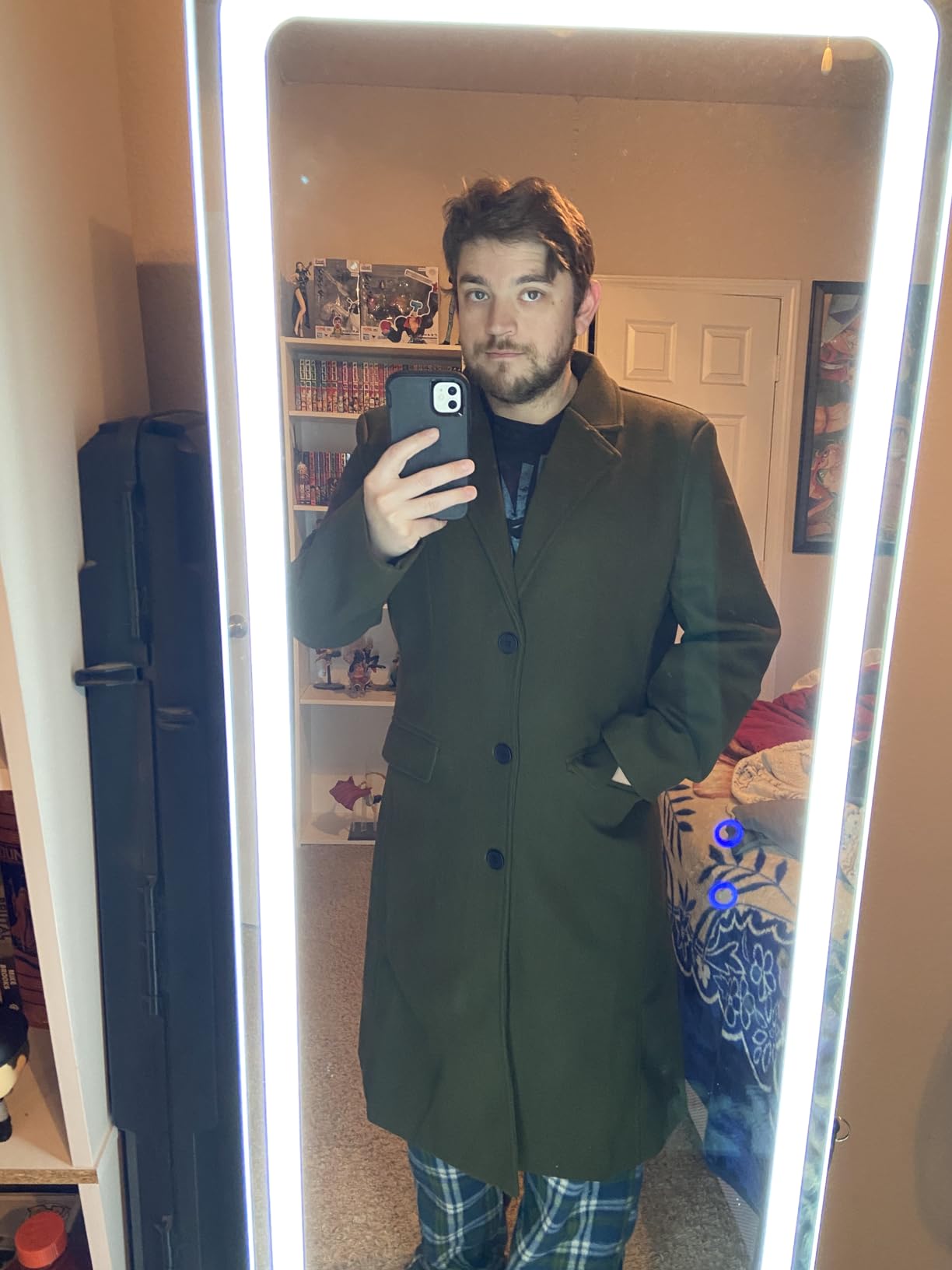 SOMTHRON Mens Trench Coat Single Breasted Long Pea Coat Overcoat | Notched Lapel, Slim Fit, Big and Tall, Business Formal Casual Suit Jacket, Winter Warm Windbreaker, Black Wool Dress Coat customer photo 1