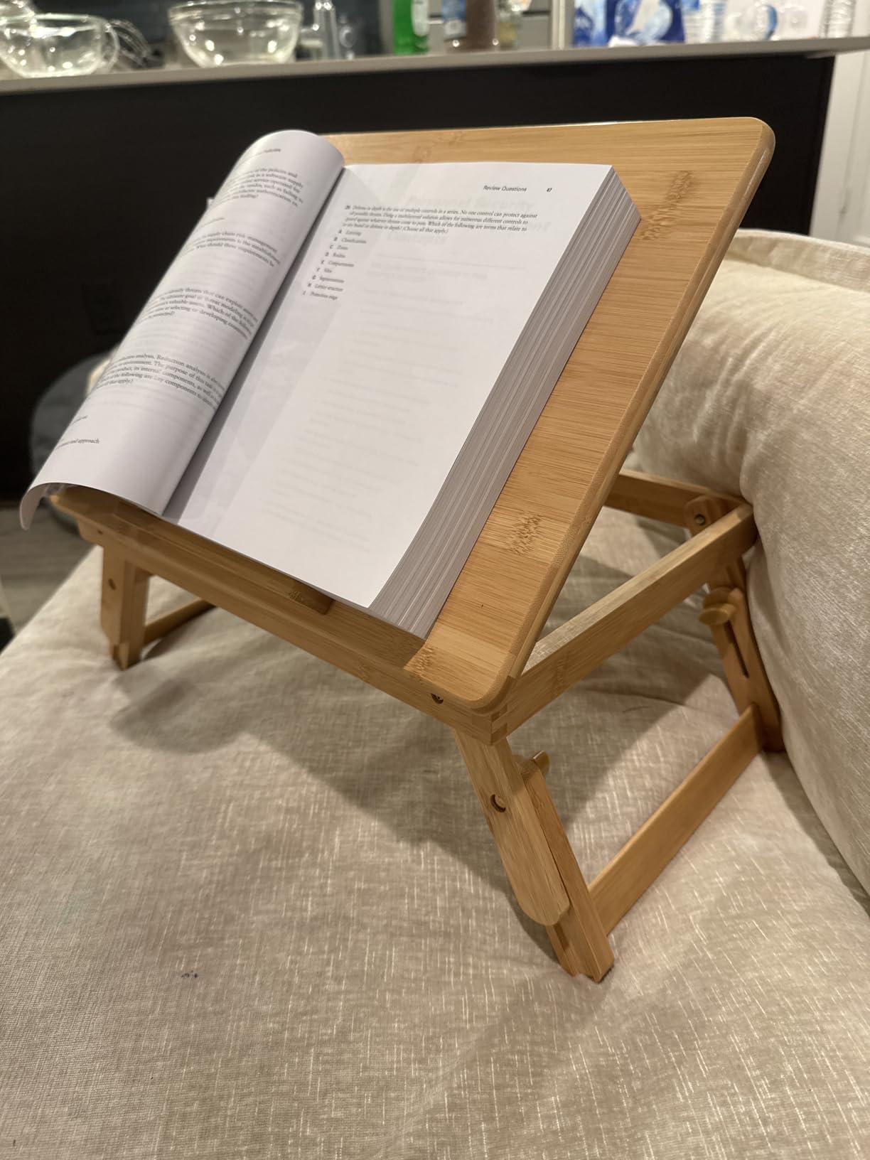 WKWKER Bamboo Laptop Desk with Folding Legs Tilting Surface Workstation Table Adjustable Laptop Stand Bed Tray for tv Sofa Study Computer Ipad Book (Natural) customer photo 1