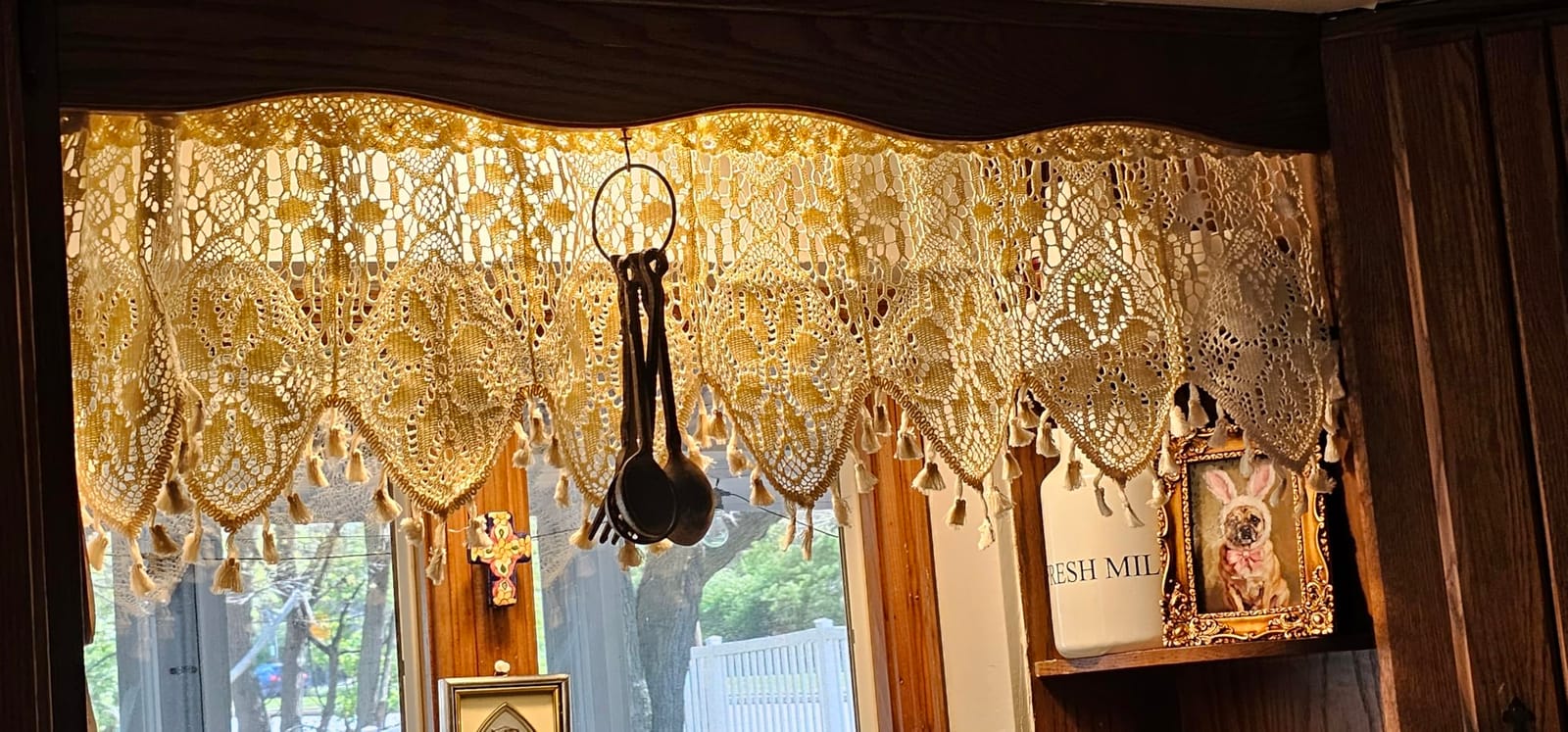 Retro Crochet Curtain Valance for Kitchen Window Boho Curtain Tiers for Coffee Decor Rod Pocket Farmhouse Short Curtains for Room Divider 1 Panel Knitting Doorway Curtain W35 X L15 Inch customer photo 1