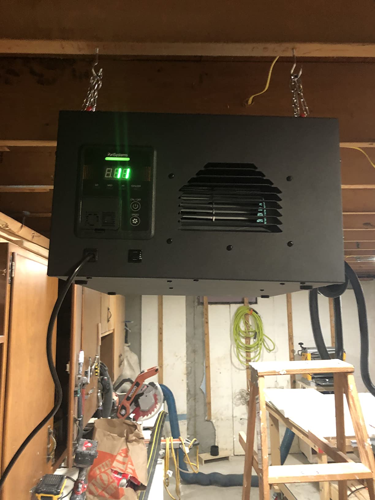 PURISYSTEMS Air Filtration System 3-Speed Remote, Built-in Ionizer, PuriCare 500IG Hanging Air Filter w/RF Remote for Woodworking, Garage and Shop Dust Collector, up to 500 sq. ft (350/450/500 CFM) customer photo 2