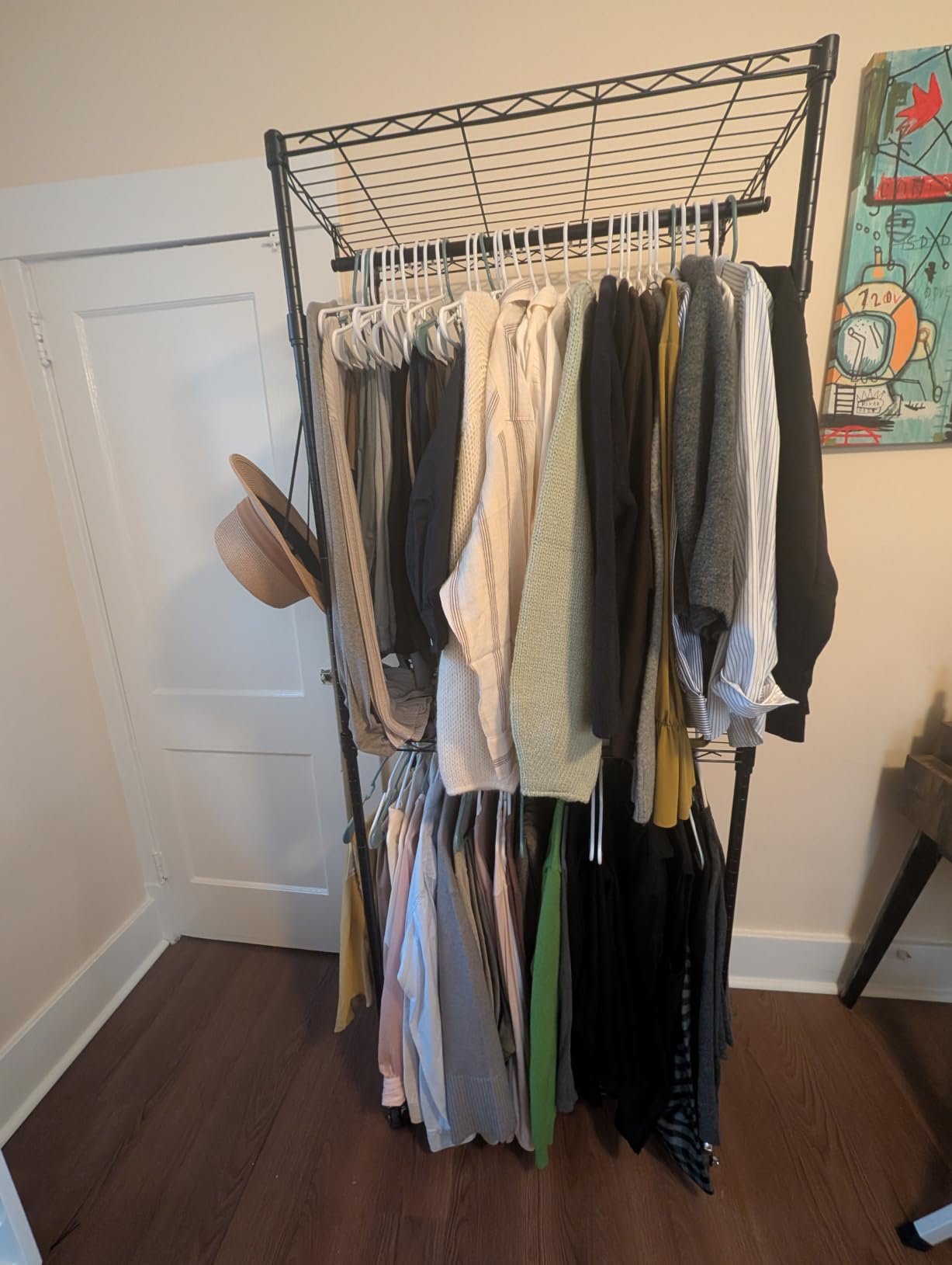 VIPEK R2 Plus Clothes Rack Heavy Duty Rolling Closet for Hanging Clothes | Lockable Silent Wheels, Double Hanging Rods, Adjustable Wire Shelving, Metal Side Hooks, Load 650lbs, for Bedroom/Home, Black customer photo 1