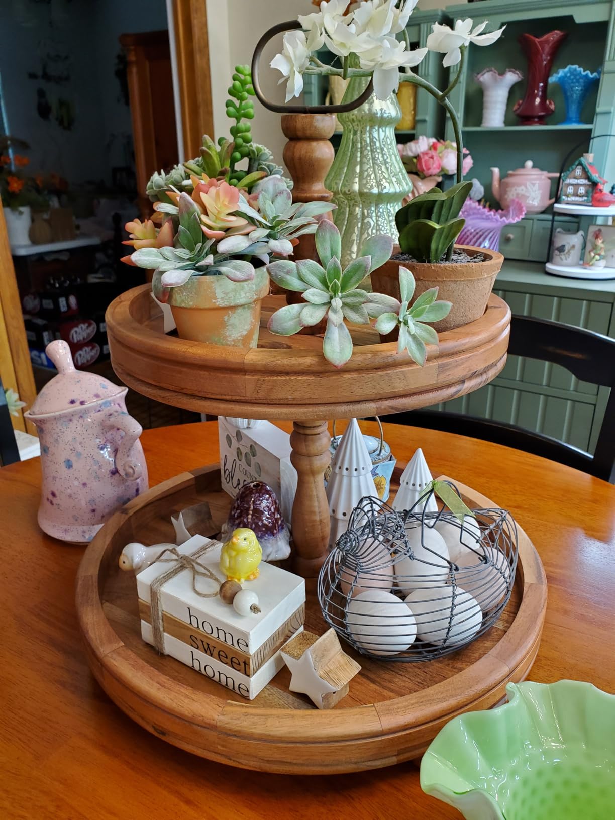 BIRDROCK HOME 2-Tier Farmhouse Serving Tray with Handle - Rustic Wood & Iron Cupcake Stand - Modern Decorative Dessert Display - Ideal for Parties, Food Platters, and Buffets - Elegant Brown Color customer photo 1