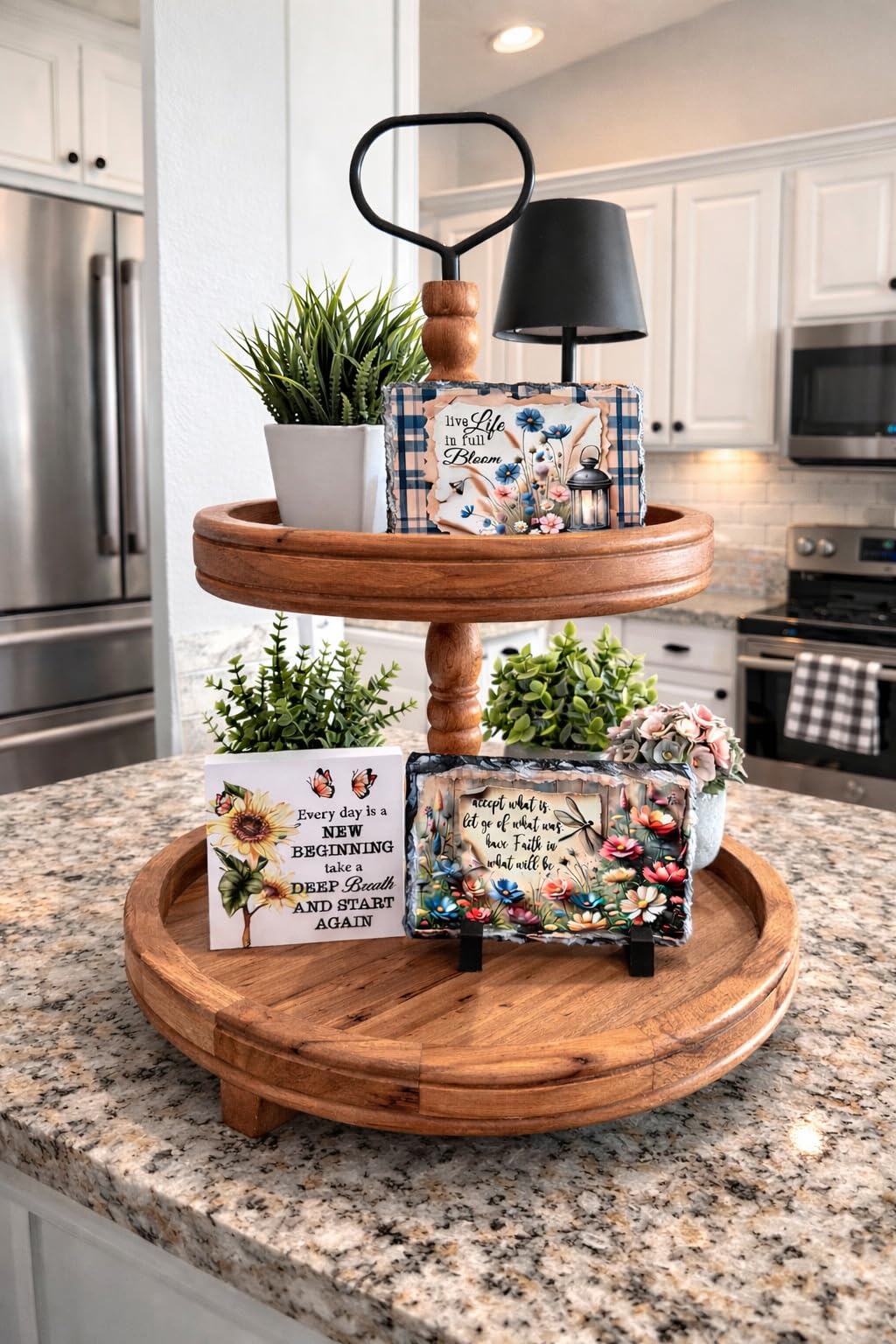 BIRDROCK HOME 2-Tier Farmhouse Serving Tray with Handle - Rustic Wood & Iron Cupcake Stand - Modern Decorative Dessert Display - Ideal for Parties, Food Platters, and Buffets - Elegant Brown Color customer photo 2