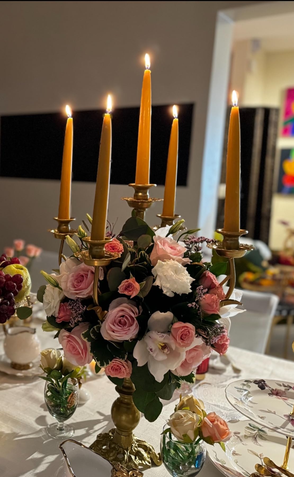 Cast Iron Candlestick Holders - Vintage Metal Candelabra - Candlestick Holders for 1/2-1 inch Taper Candles, 5 Arms Candle Holders 17Inch Tall (Vintage White) customer photo 1