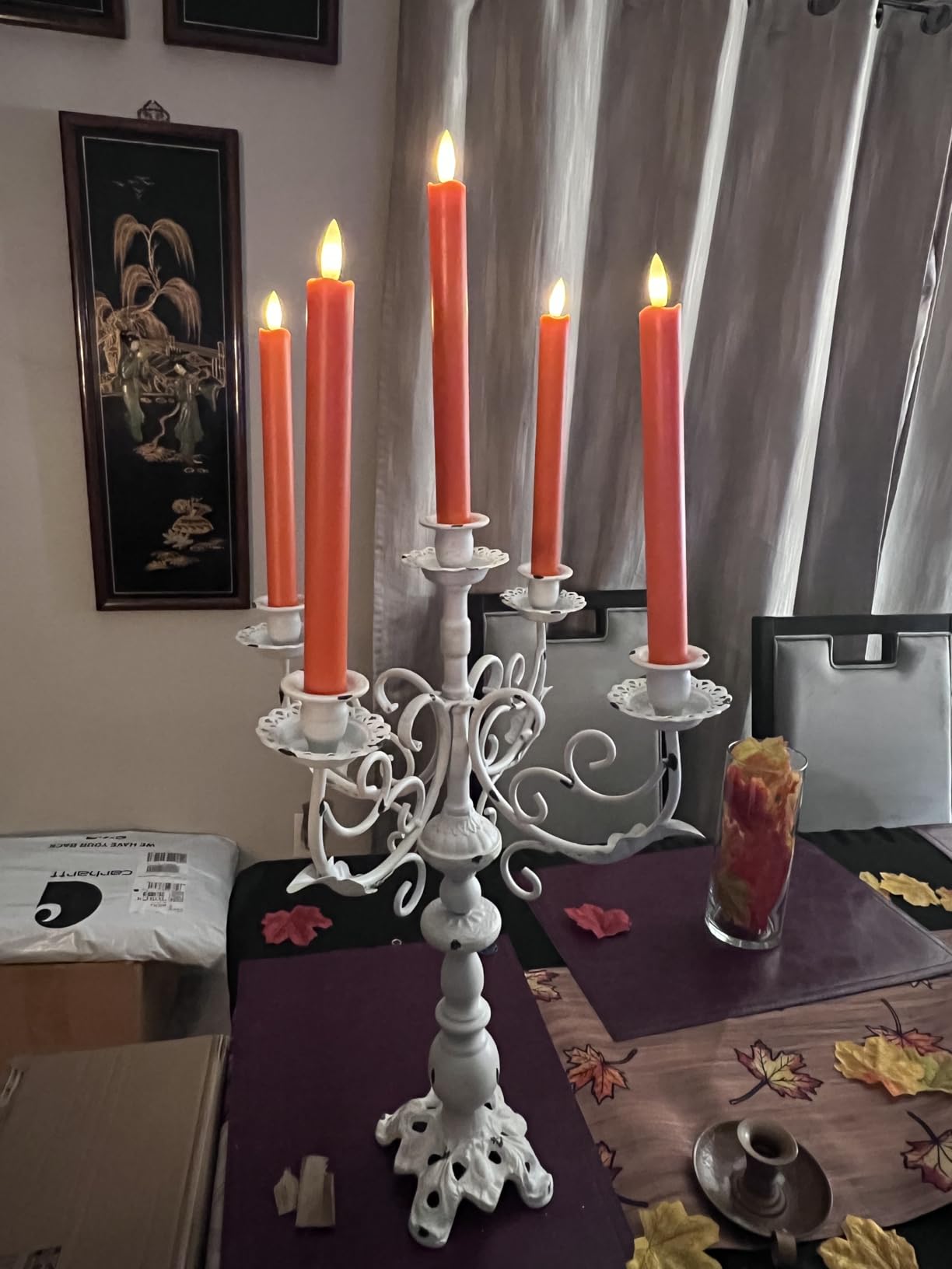 Cast Iron Candlestick Holders - Vintage Metal Candelabra - Candlestick Holders for 1/2-1 inch Taper Candles, 5 Arms Candle Holders 17Inch Tall (Vintage White) customer photo 2