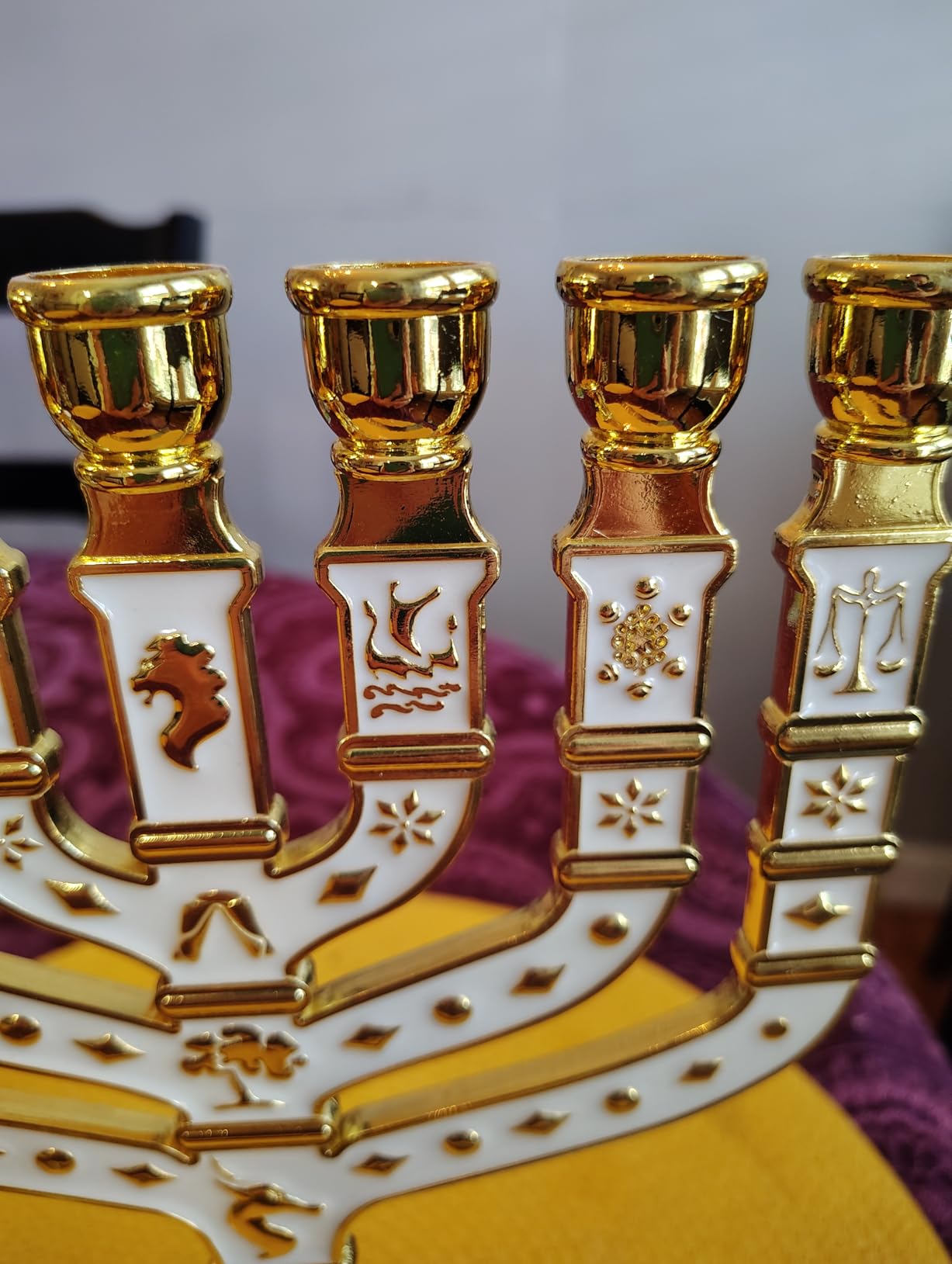 Traditional Jerusalem Menorah 7 Branch, Enamel Finish, with 12 Tribes of Israel, Jewish Candle Holders (10.8 inch) customer photo 2