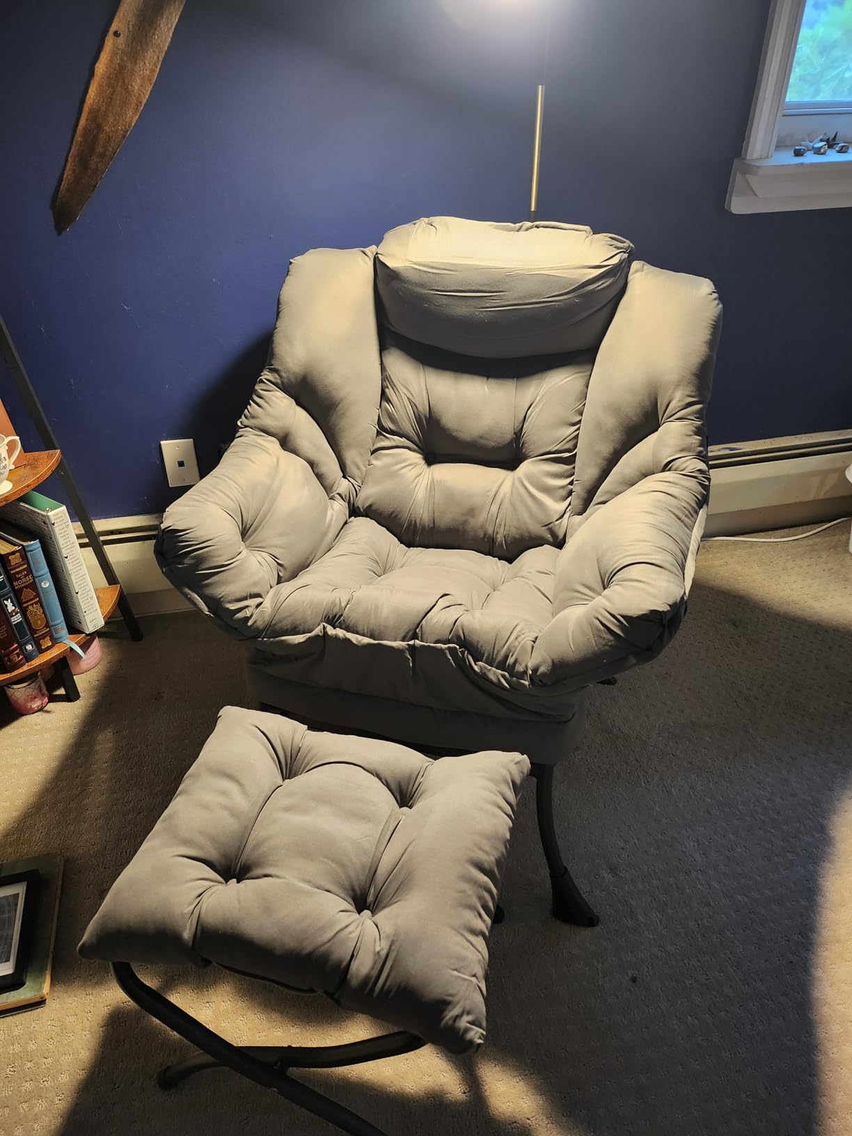 Welnow Lazy Chair with Ottoman, Reading Chair with Footrest, Dark Grey | Side Pocket, Armrests, Foldable Footrest, Thick Cushioned Seat & Backrest, Lounge Chair for Bedroom, Living Room & Small Space customer photo 1
