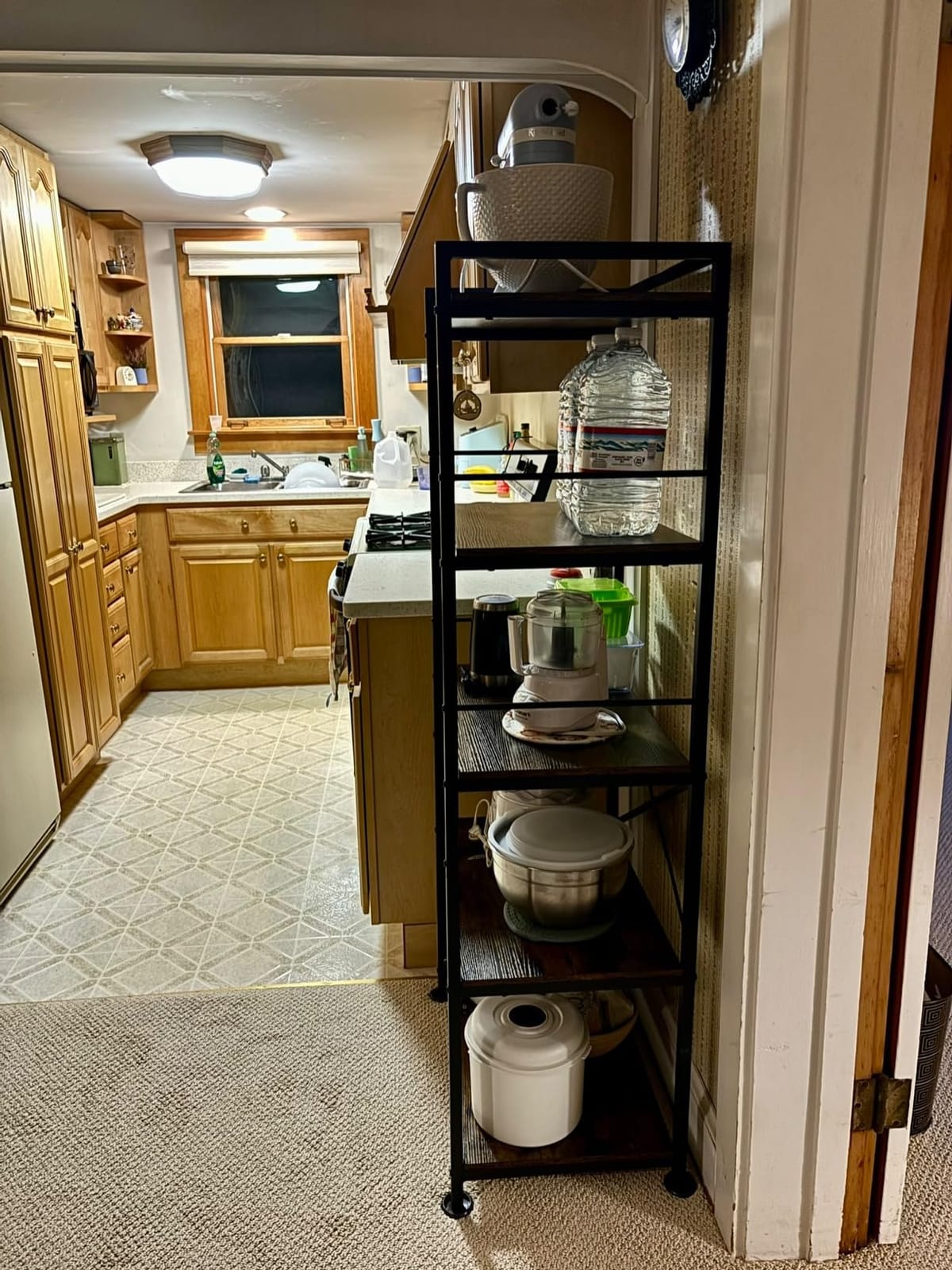 Denkee 5-Tier Bakers Rack for Kitchen with Storage, Industrial Microwave Stand Shelf, Coffee Bar for Small Spaces, Free Standing Kitchen Storage Shelf Rack, 23.7