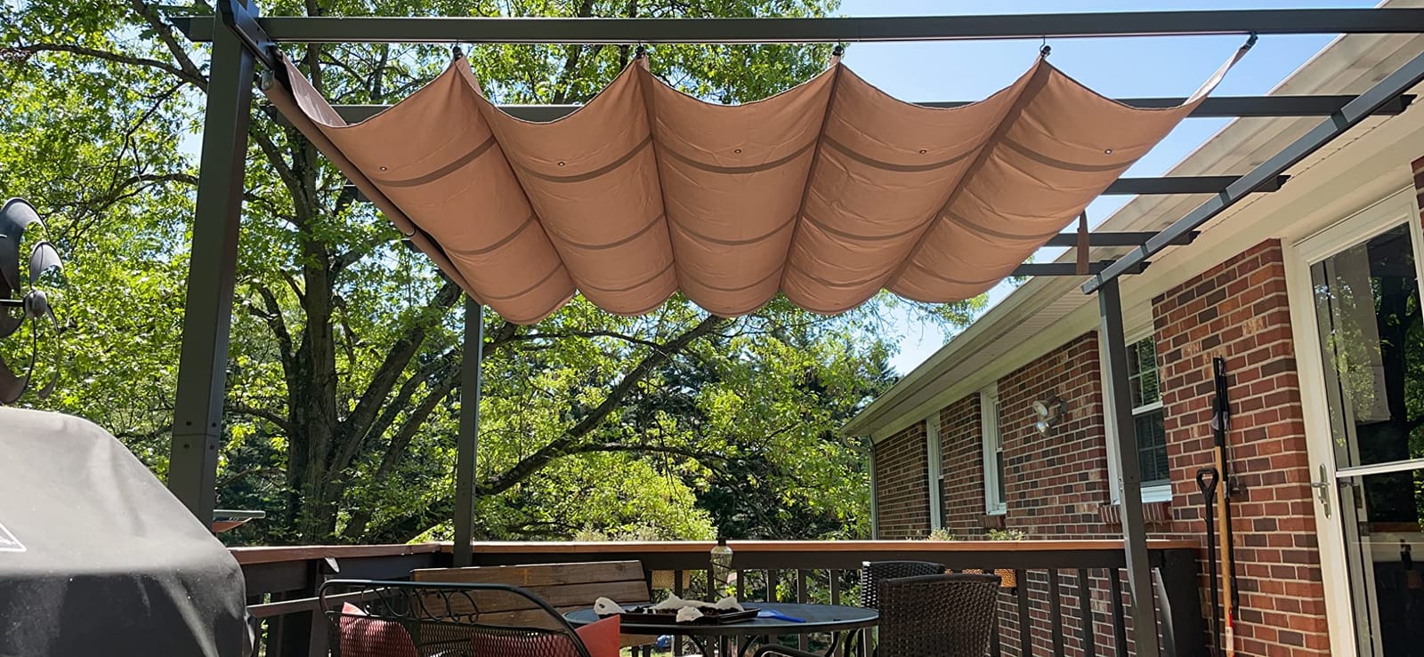 Aoodor 10 x 12 ft Outdoor Pergola with Retractable Shade Canopy, Matte Aluminum Frame, 4 Roller Shade Curtains, Grape Trellis for Patio, Backyard, Garden, and Deck, Brown customer photo 1
