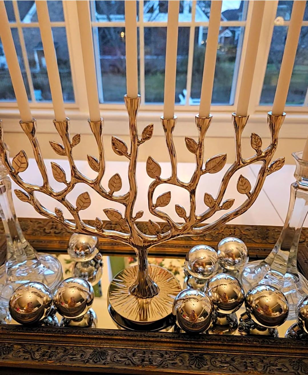 The Dreidel Company Hanukkah Menorah Tree of Life Hanukkah Menorah Antique Silver Finish Large 11 Inches Long customer photo 1