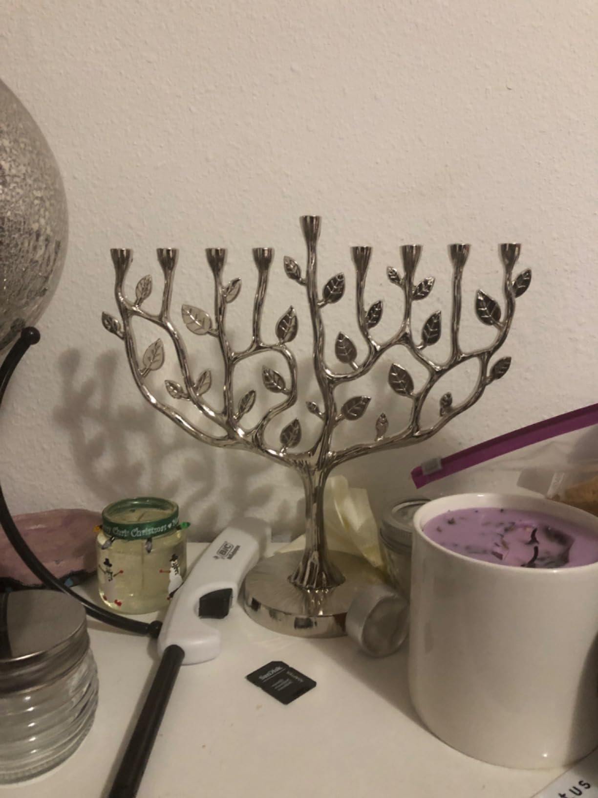 The Dreidel Company Hanukkah Menorah Tree of Life Hanukkah Menorah Antique Silver Finish Large 11 Inches Long customer photo 2