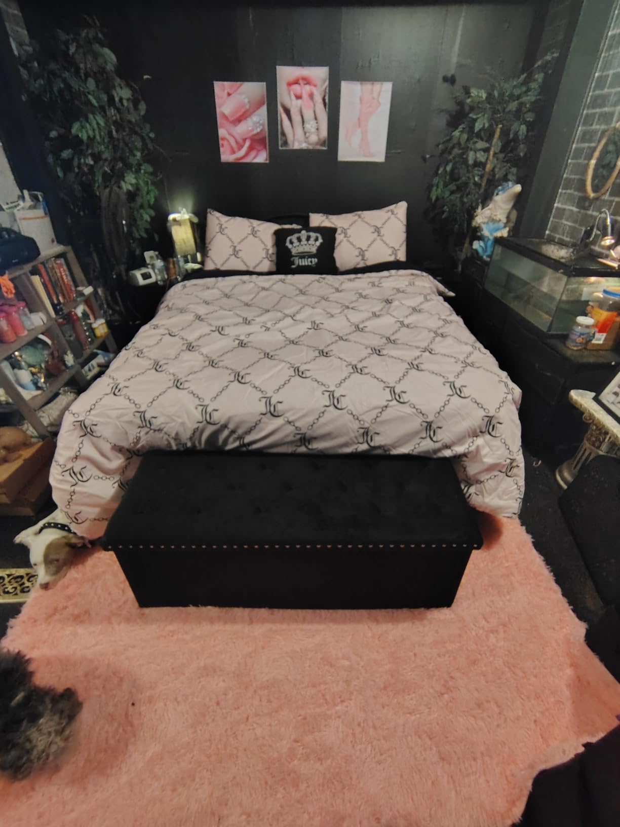 B FSOBEIIALEO Storage Ottoman Bench, 43 inch Velvet Ottoman with Storage, Black | 140L Large Storage Space, Tufted Foldable Long Storage Bench for Bedroom, Living Room, Entryway, End of bed customer photo 1