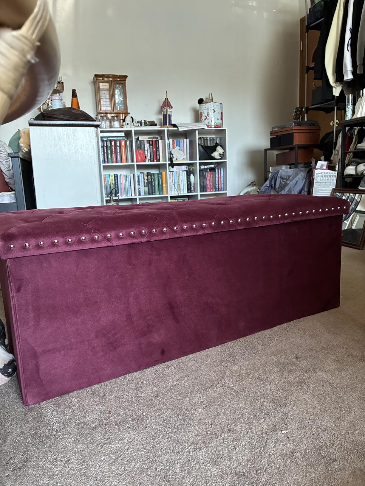 B FSOBEIIALEO Storage Ottoman Bench, 43 inch Velvet Ottoman with Storage, Black | 140L Large Storage Space, Tufted Foldable Long Storage Bench for Bedroom, Living Room, Entryway, End of bed customer photo 2