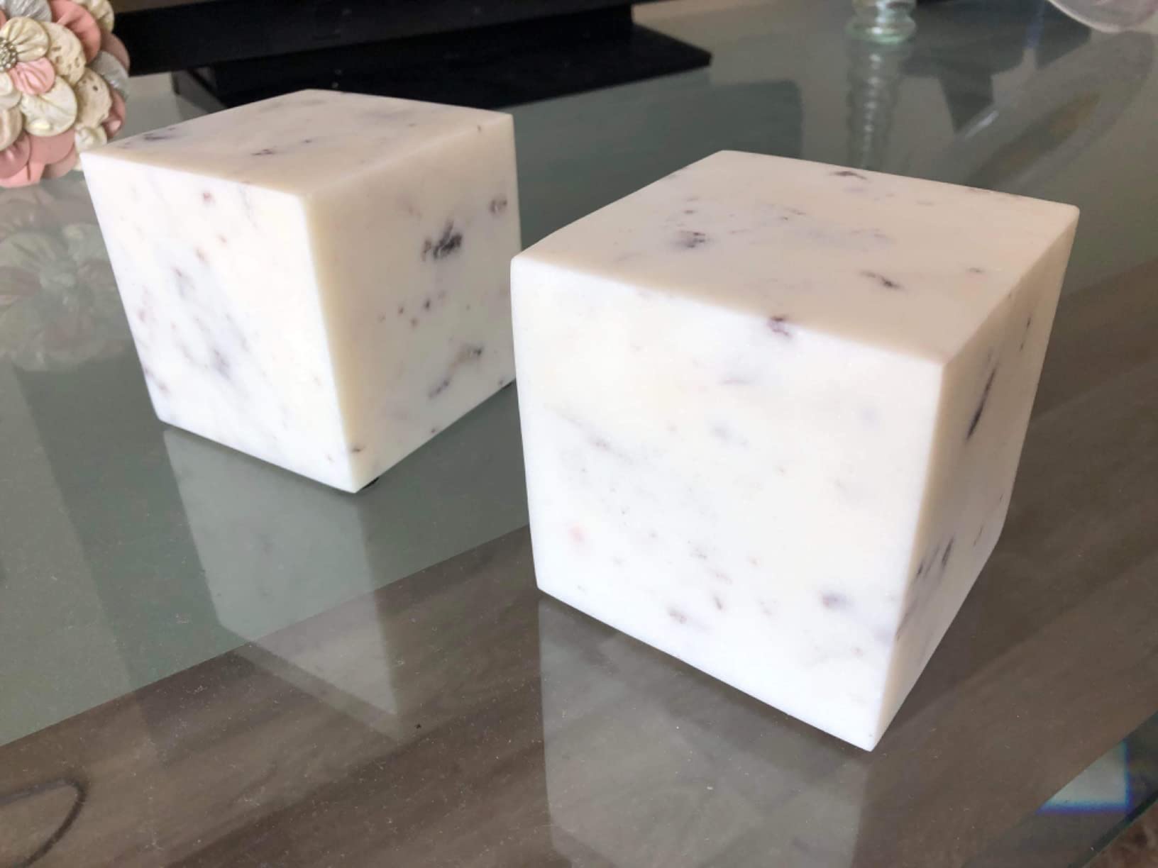 Marble Bookends Handcrafted Heavy Marble Triangular Bookshelf Decor Brass Inlay Set of 2 Decorative Bookends Book Stoppers with Non-Skid Bottom Solid Home Kitchen Office Shelves Triangle customer photo 2