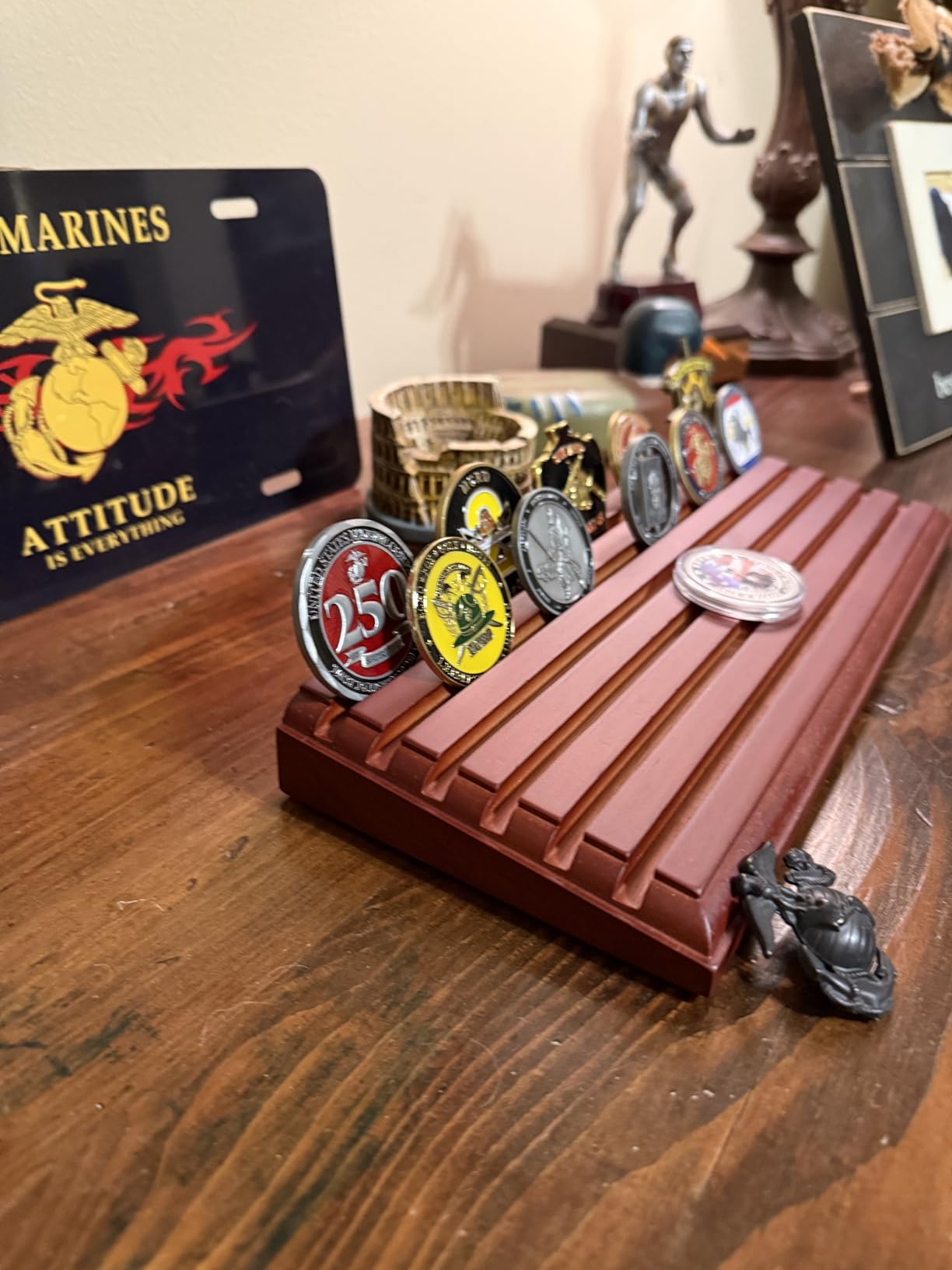 LIUYALO Challenge Coin Display, Solid Wood Challenge Coin Holder Holds Up to 48 Coins, 6-Row Military Coin Holder with 0.35