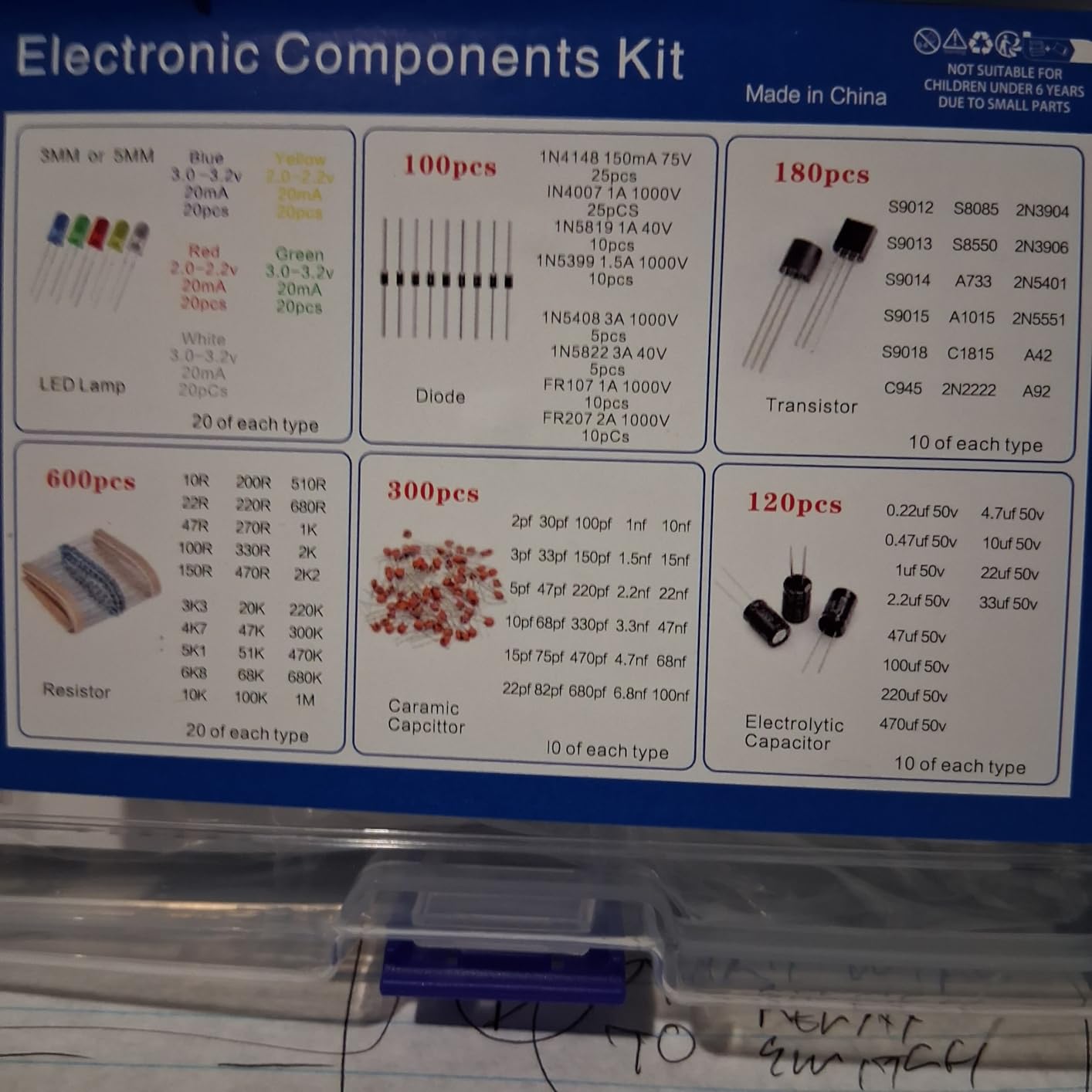 1400Pcs Basic Electronics Component Assortment Kit, Electrolytic Capacitor, Ceramic Capacitor, LED Diode, Common Diode, Resistor, Transistor Component for Arduino, Electronic DIY Project customer photo 1