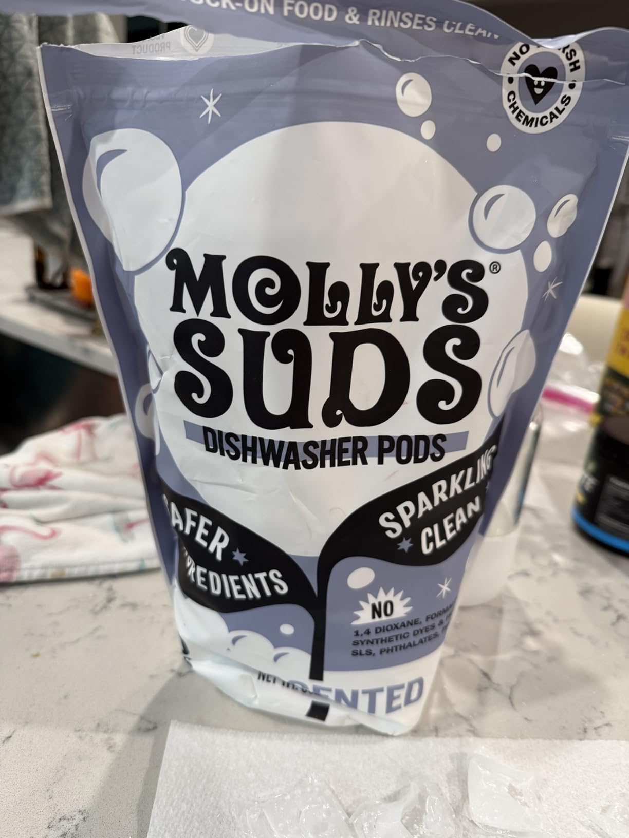 Molly's Suds Dishwasher Pods | Clean Dishwasher Detergent, Cuts Grease & Rinses Clean (Residue-Free) for Sparkling Dishes | 60 Auto-Release Tabs (Unscented) customer photo 2
