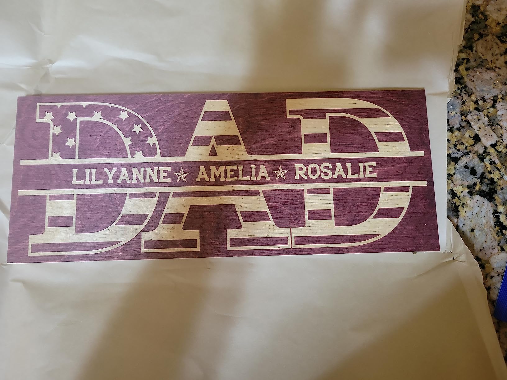 Gifts for Dad from Daughter, Personalized Dad Wood Sign with Children Names | USA Flag - 5 Wooden Colors | Custom Wood Sign Gifts for Dad, Dad and Children Plaque Wall Decor customer photo 1