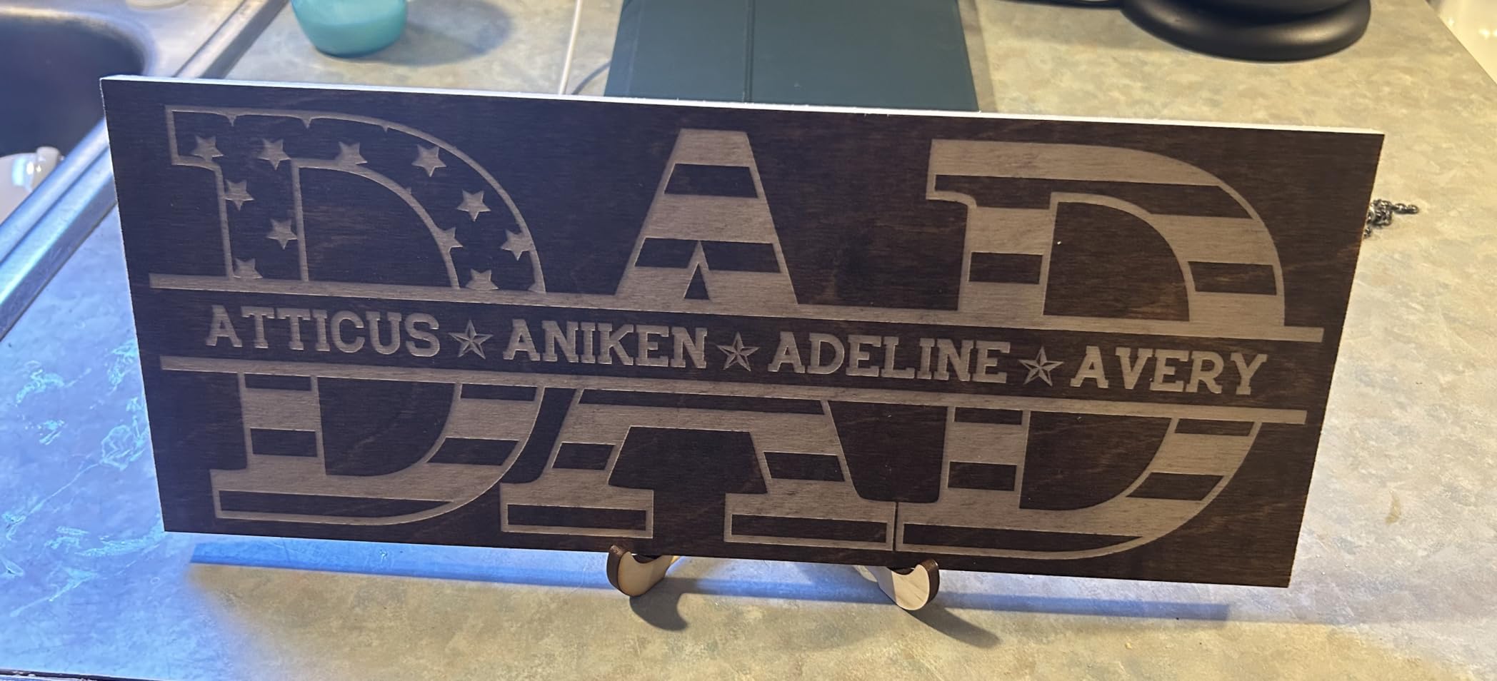 Gifts for Dad from Daughter, Personalized Dad Wood Sign with Children Names | USA Flag - 5 Wooden Colors | Custom Wood Sign Gifts for Dad, Dad and Children Plaque Wall Decor customer photo 2