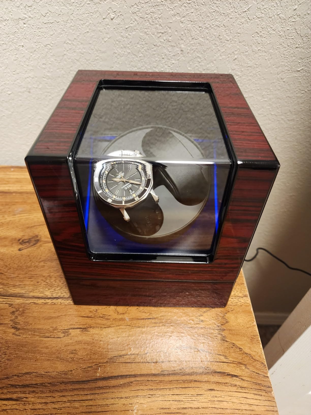 ANWBROAD Watch Winder for Automatic Watches Double Automatic Watch Winder | Super Quiet Motor, Flexible Watch Pillows LED Backlight Wooden Watch Winder Box, 4 Modes Battery or Type-C Adapter customer photo 1