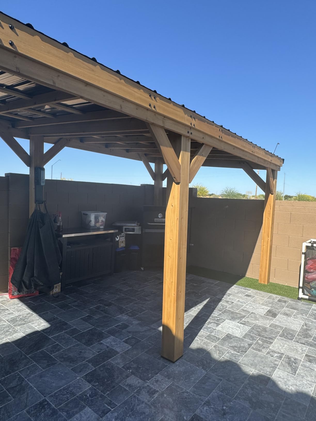 Backyard Discovery Saxony XL 12' x 6' Cedar Wood BBQ Grill Gazebo Pavilion with Hardtop Galvanized Steel Roof, Bar Tops, Powerport, 5-Year Warranty, Snow Support, Wind Resistance, Cook Station for Outdoor Patio, Deck customer photo 2