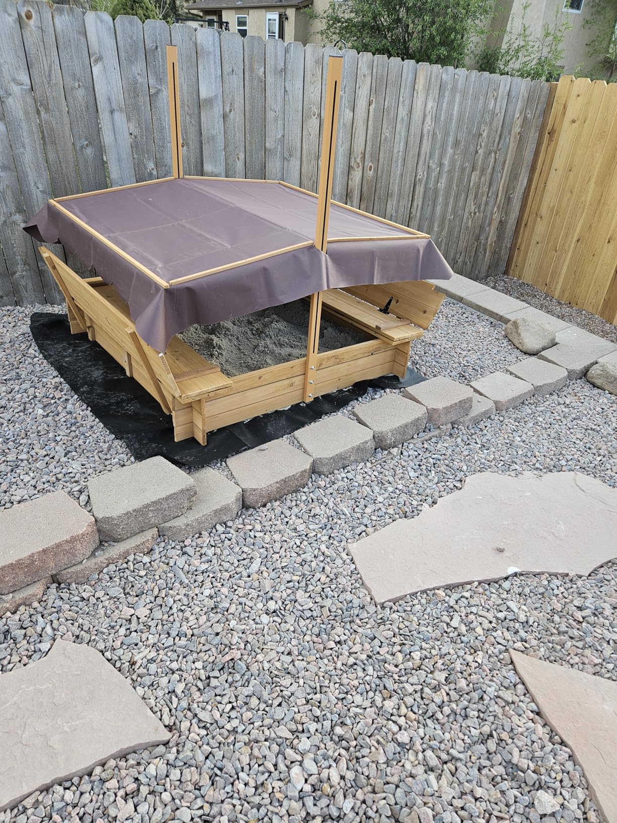 BIRASIL Wood Sandbox with Cover, Sand Box with 2 Bench Seats for Aged 3-8 Years Old, Sand Box for Backyard Garden, Beach Patio Outdoor (Natural Wood, 48 Inch) customer photo 1
