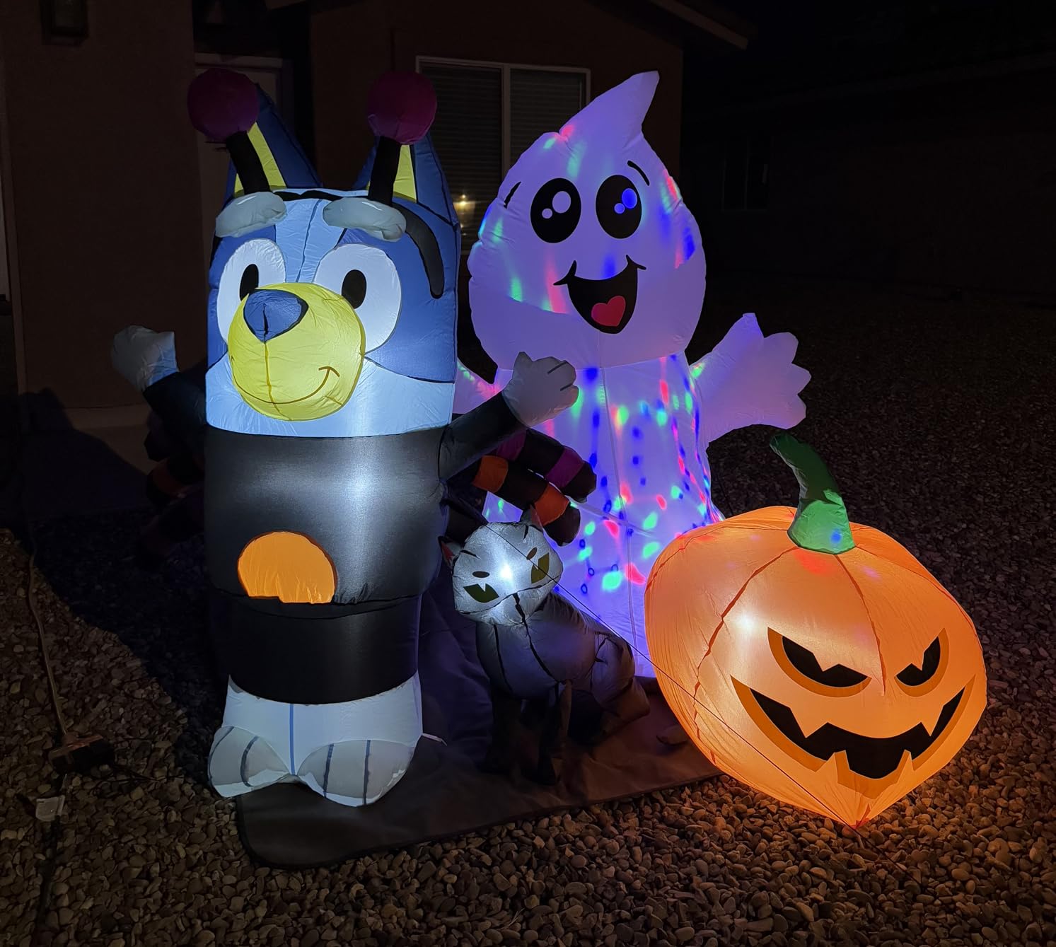Halloween Inflatable 5FT Ghost with Black Cat and Pumpkin, Built-in LEDs Blow Up Yard Decoration for Party Outdoor Yard Garden Lawn customer photo 2