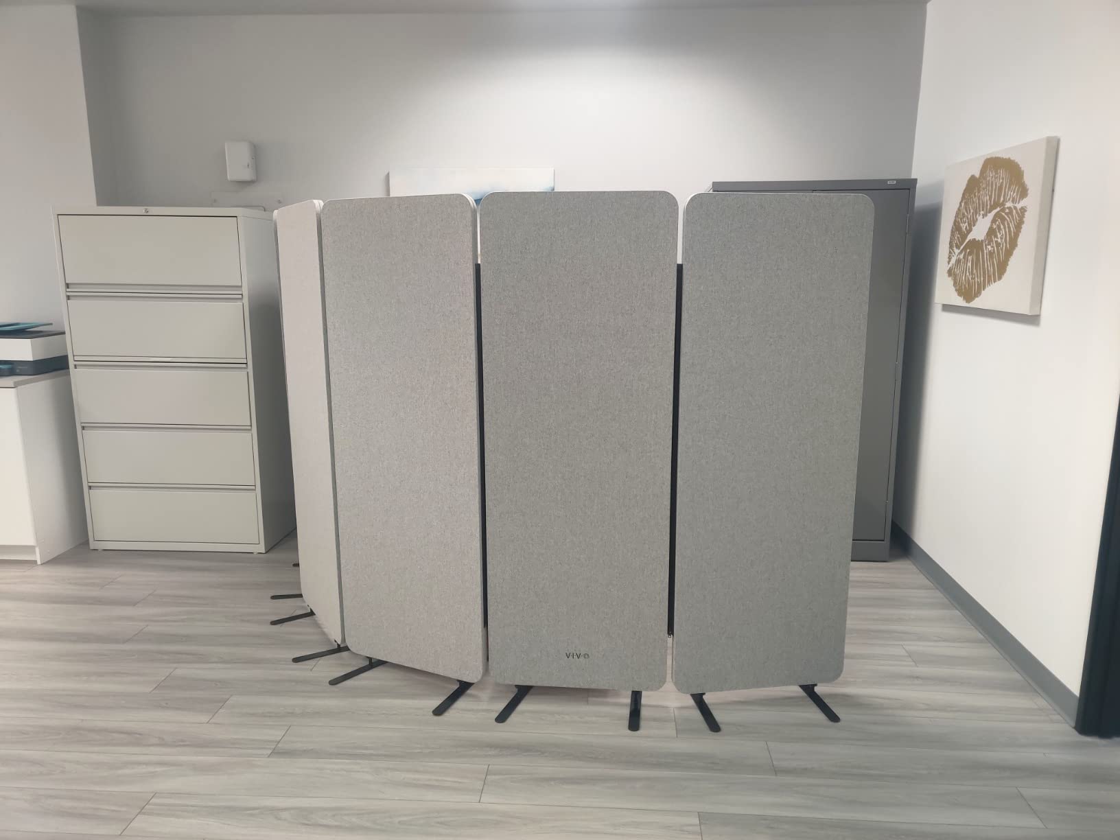 VIVO Freestanding 72 x 66 inch Privacy Panel, Cubicle Divider, Acoustic Wall Partition, x3 24 inch Panels, Dark Gray, PP-3-T072D customer photo 2