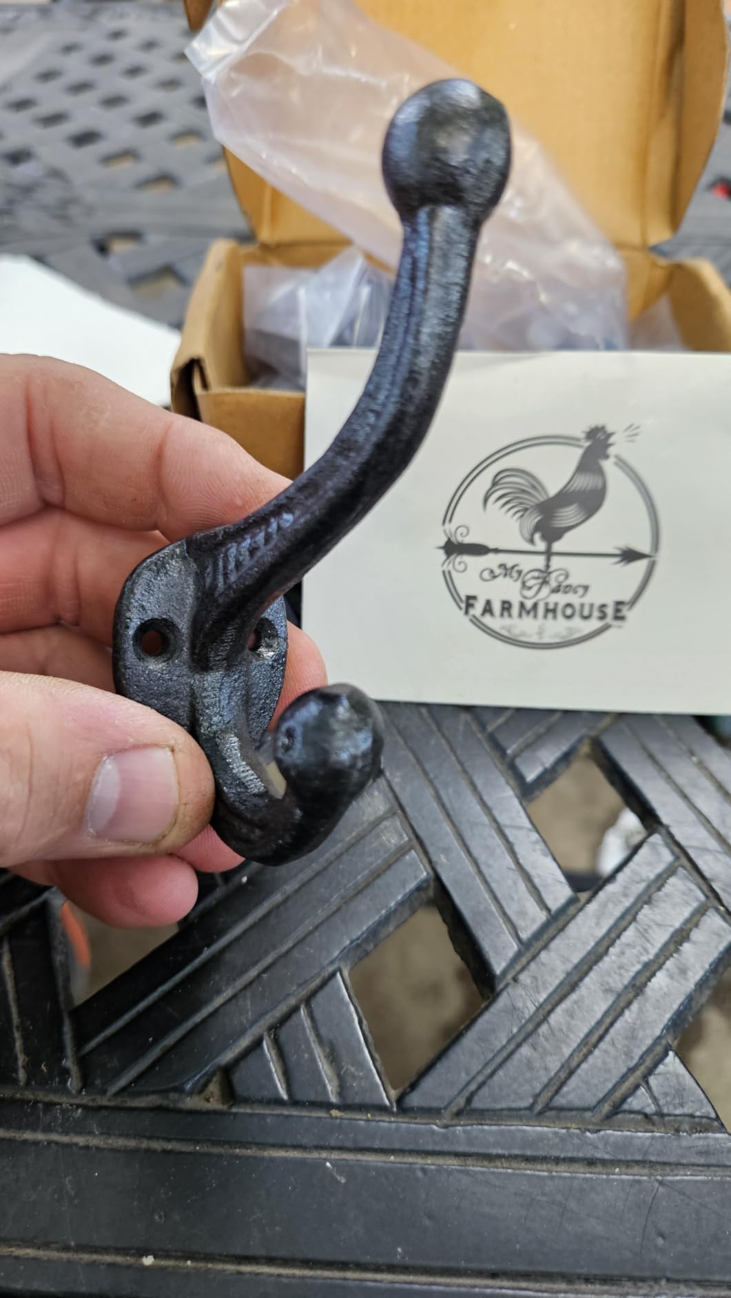 Rustic Cast Iron Coat Hooks (5 Pack) Wall Mounted Farmhouse Decorative Wall Hooks, Vintage Hooks for Hanging Coats, Bags, Hats, Towels (Antique Black, Includes Hardware) customer photo 2