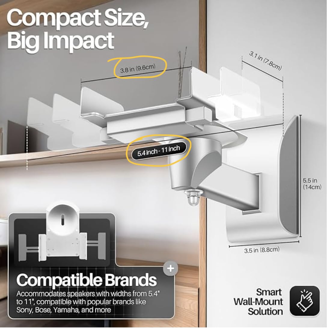 TNP Bookshelf Speaker Wall Mounts, Dual Side Clamps, 55 lb, 2 Pack, Black | Rear Surround Sound Speaker Mounts Fit 5.5-11 In Wide Speakers, with 45° Swivel and 7.5° Tilt for Home Theater or Studio customer photo 1