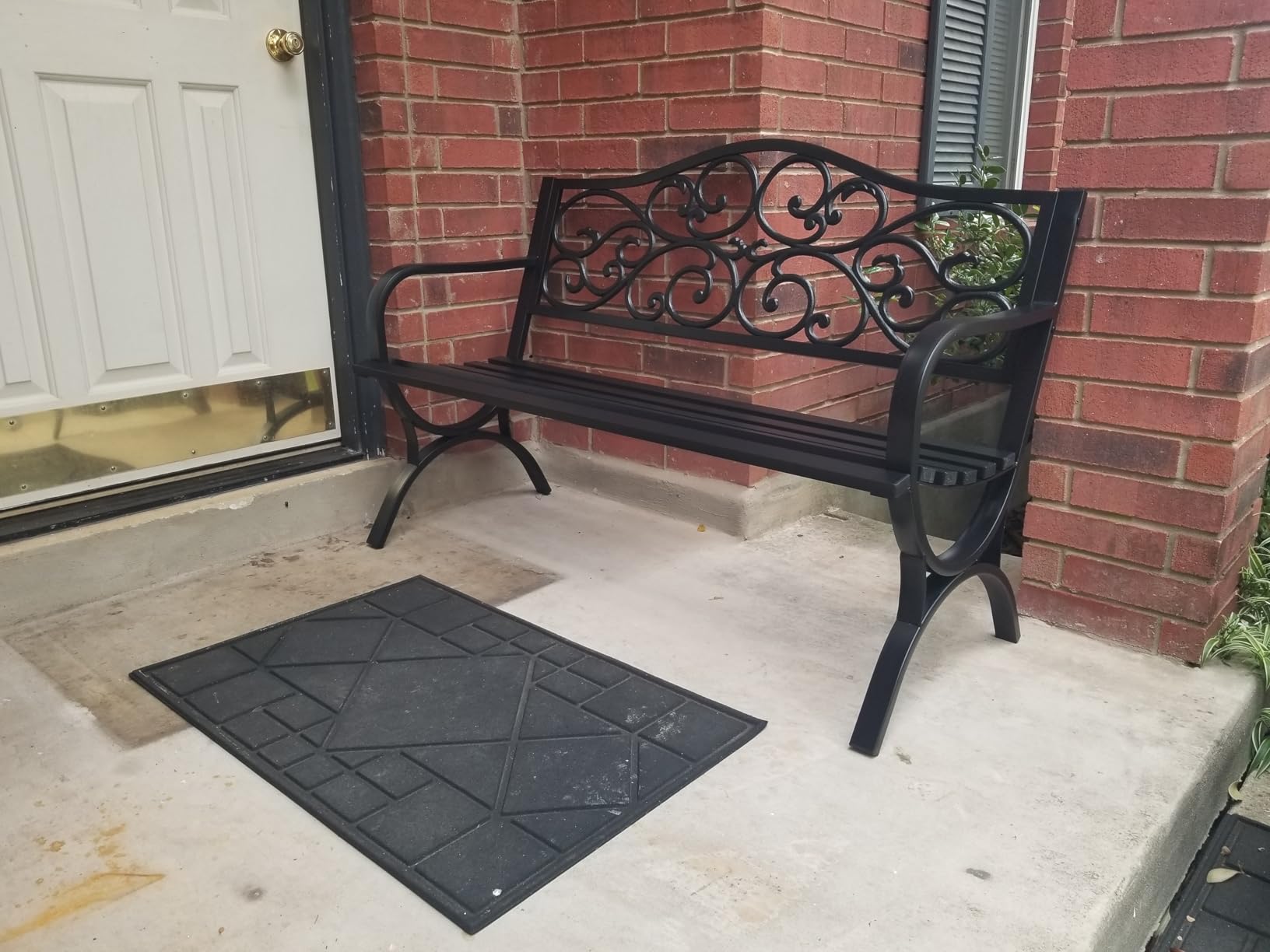 PHI VILLA 50-Inch Cast Iron Steel Frame Garden Bench Outdoor Patio Bench Chair w/Floral Design Backrest, Slatted Seat for Park, Yard & Porch, Black customer photo 1