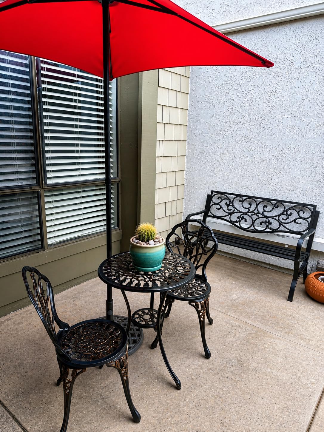 PHI VILLA 50-Inch Cast Iron Steel Frame Garden Bench Outdoor Patio Bench Chair w/Floral Design Backrest, Slatted Seat for Park, Yard & Porch, Black customer photo 2