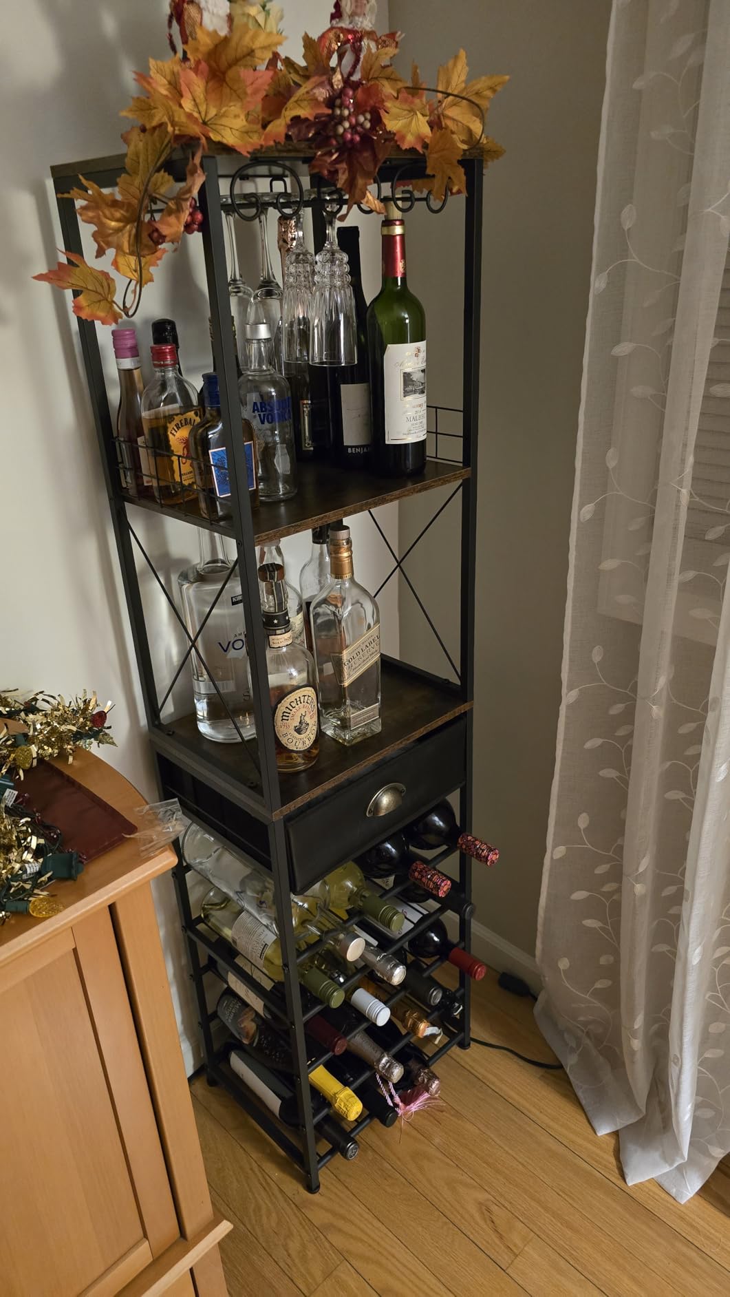 Homeiju Wine Rack Freestanding Floor, Bar Cabinet for Liquor and Glasses | 4-Tier bar Cabinet with Tabletop, Glass Holder, Storage Drawer and Wine Storage for Living Room (Patent No.D29872845) customer photo 1