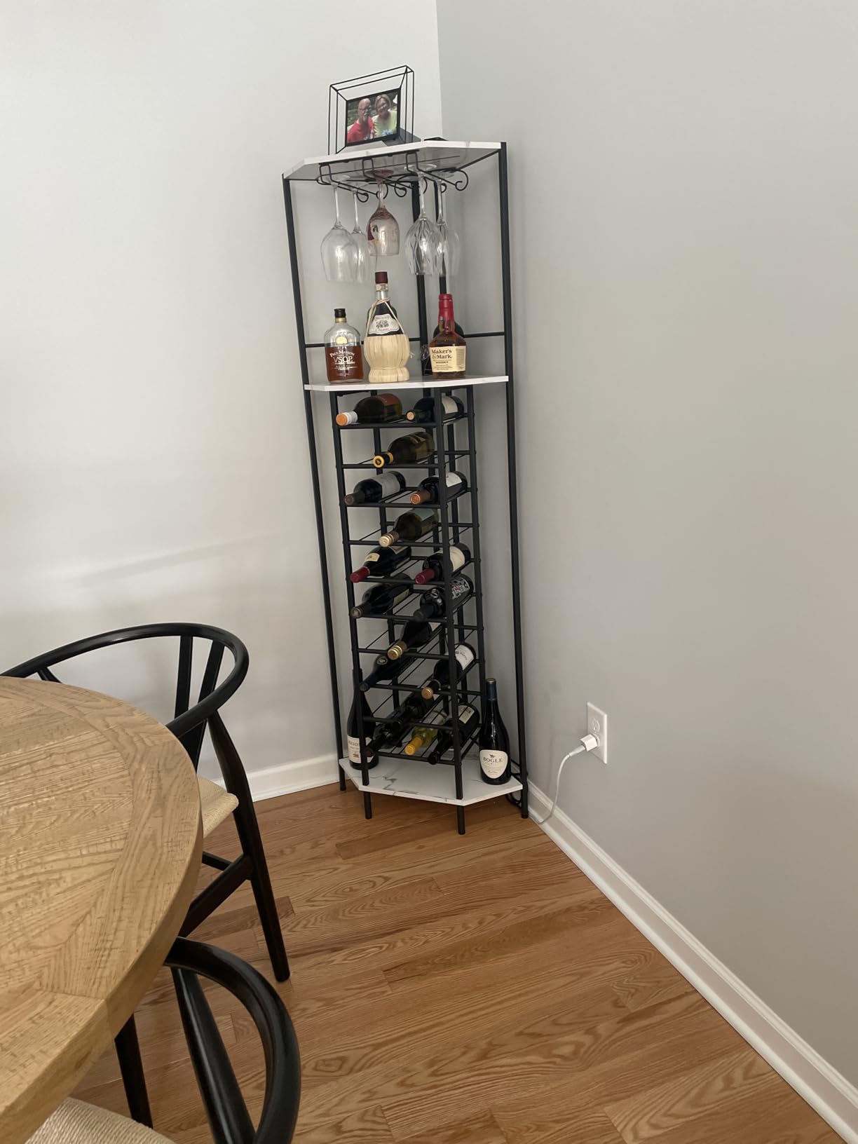 Homeiju Wine Rack Freestanding Floor, Bar Cabinet for Liquor and Glasses | 4-Tier bar Cabinet with Tabletop, Glass Holder, Storage Drawer and Wine Storage for Living Room (Patent No.D29872845) customer photo 2