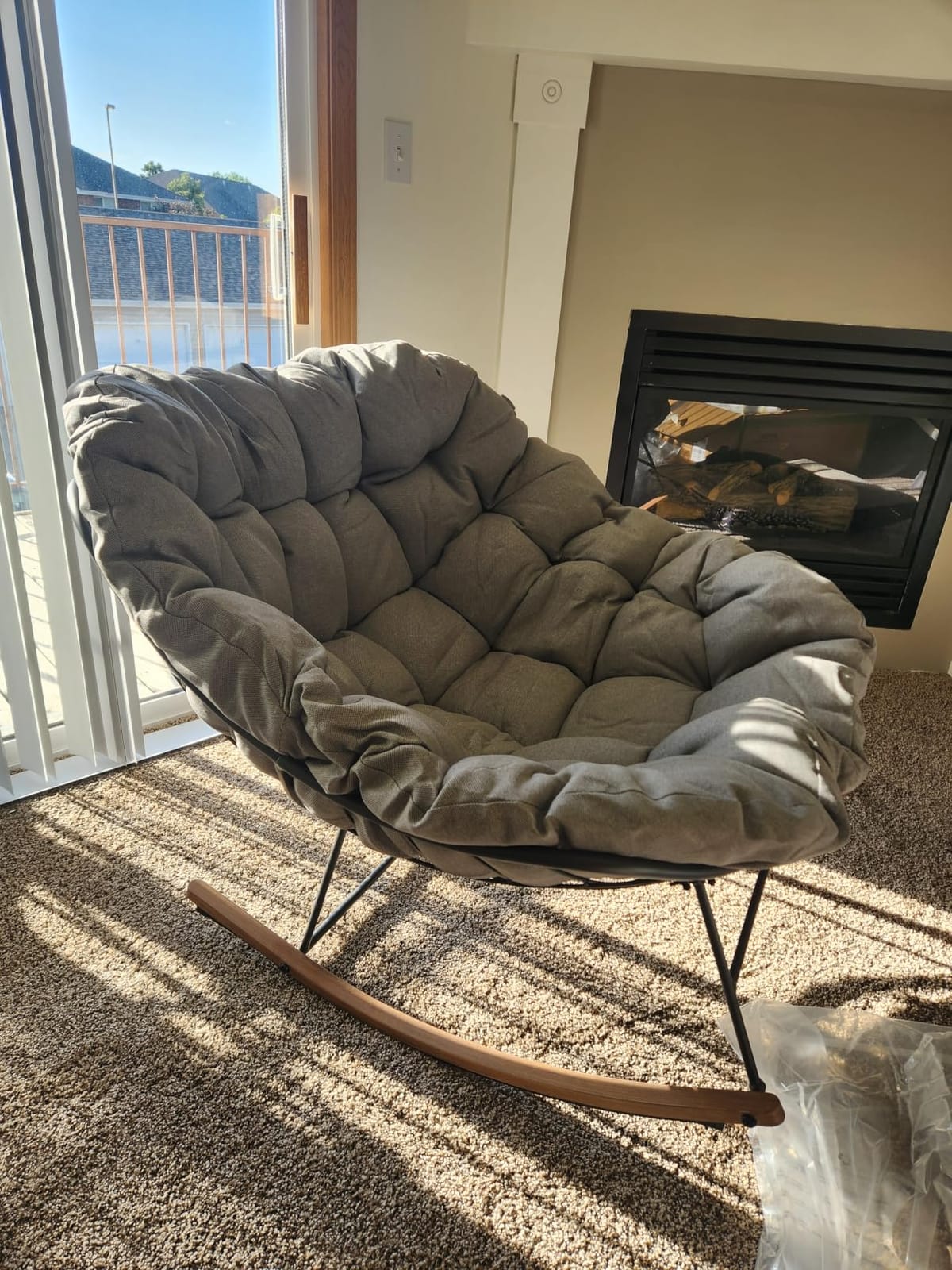 Grand patio Outdoor Papasan Rocking Chair with Thick Cushion, Grey customer photo 2